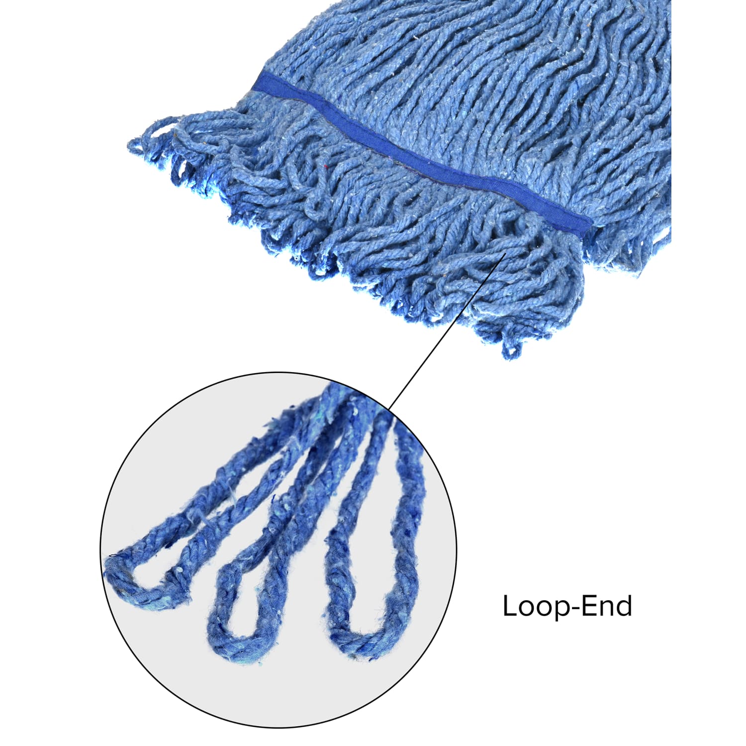 Alpine Industries Cotton Loop-End Mop Heads With 5in Head And Tail Bands, 32 Oz, Blue, Set Of 12 Heads - Image 6