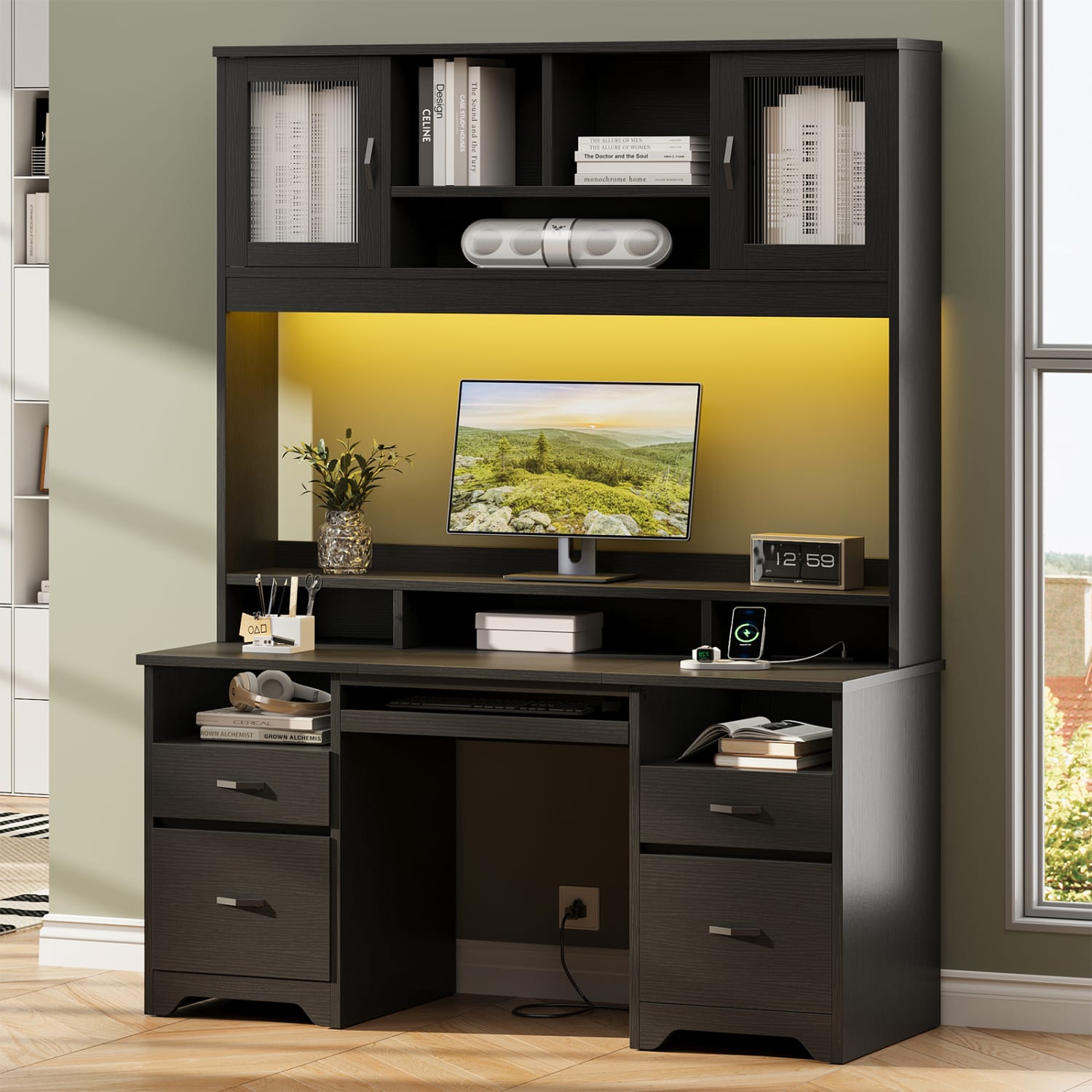 Bestier 59inW Rectangular Executive Ergonomic Computer Desk, Black