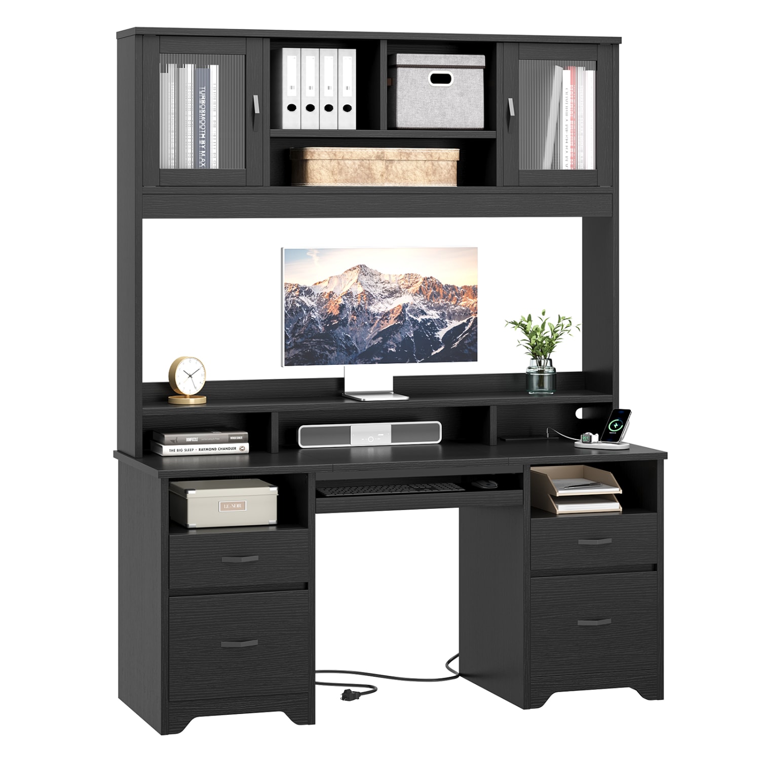 Bestier 59inW Rectangular Executive Ergonomic Computer Desk, Black - Image 3