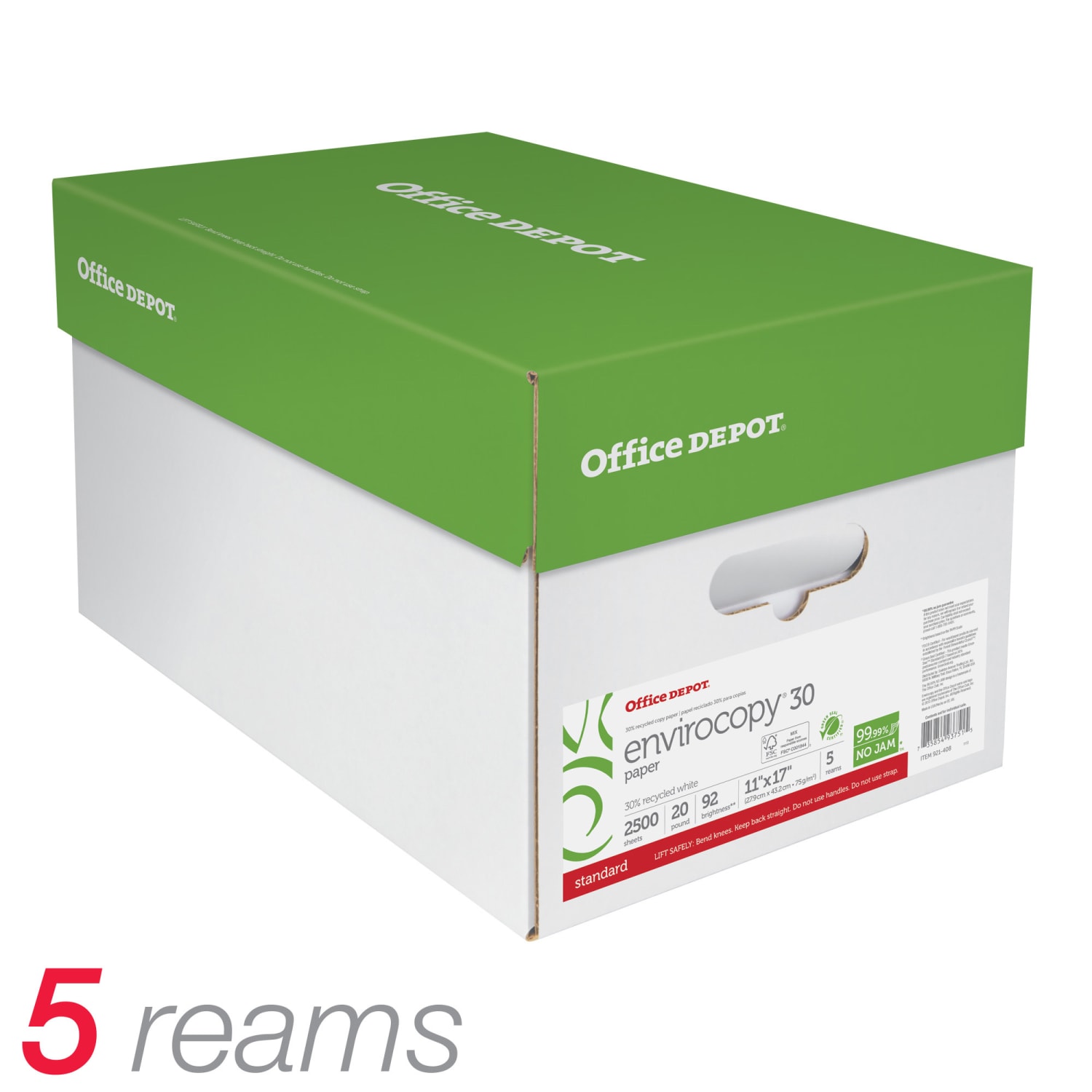 Office Depot EnviroCopy Copy Paper, 5 Reams, White, Ledger (11in x 17in), 2500 Sheets Per Case, 20 Lb, 30% Recycled, FSC Certified - Image 5
