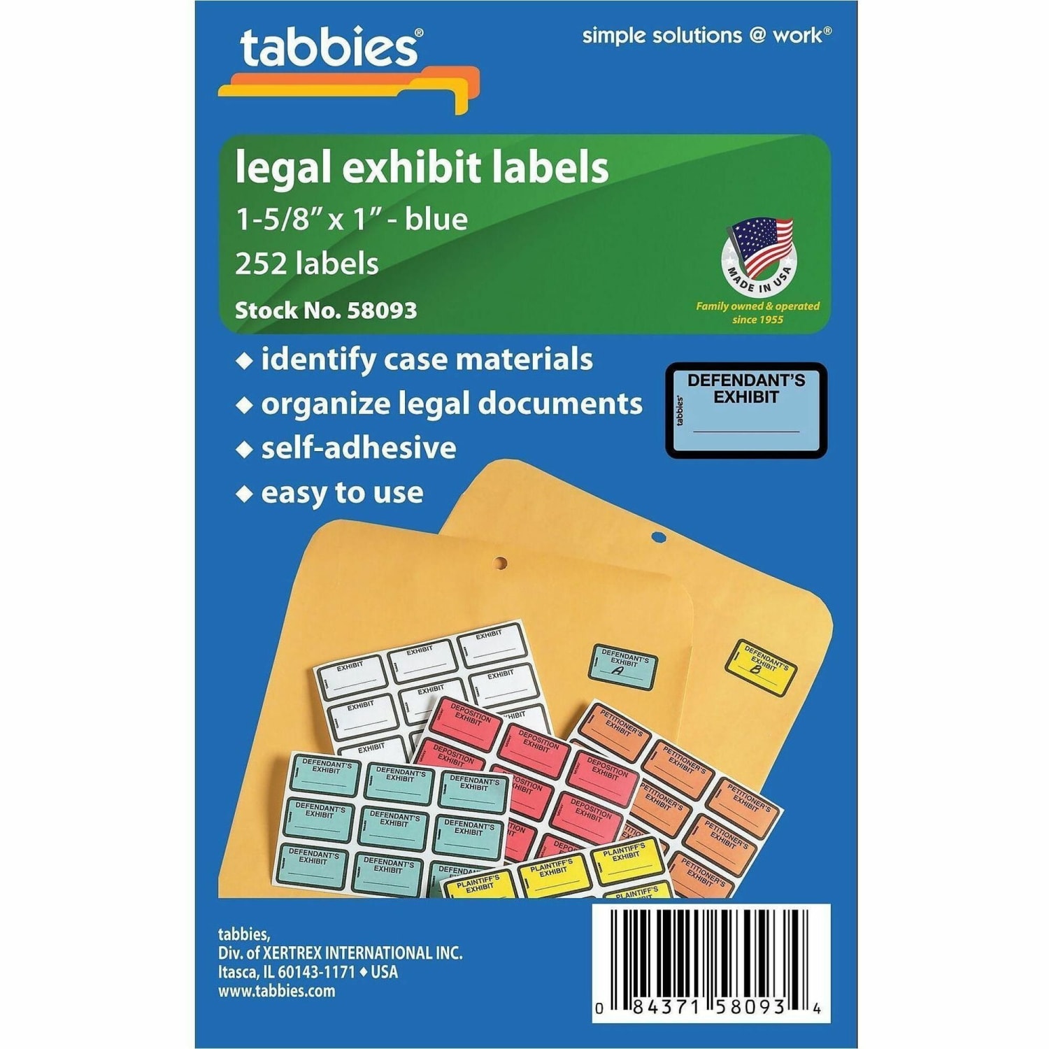 Tabbies Defendants Exhibit Legal File Labels, 58093, 1 5/8inW x 1inL, Blue, Pack Of 252 - Image 3