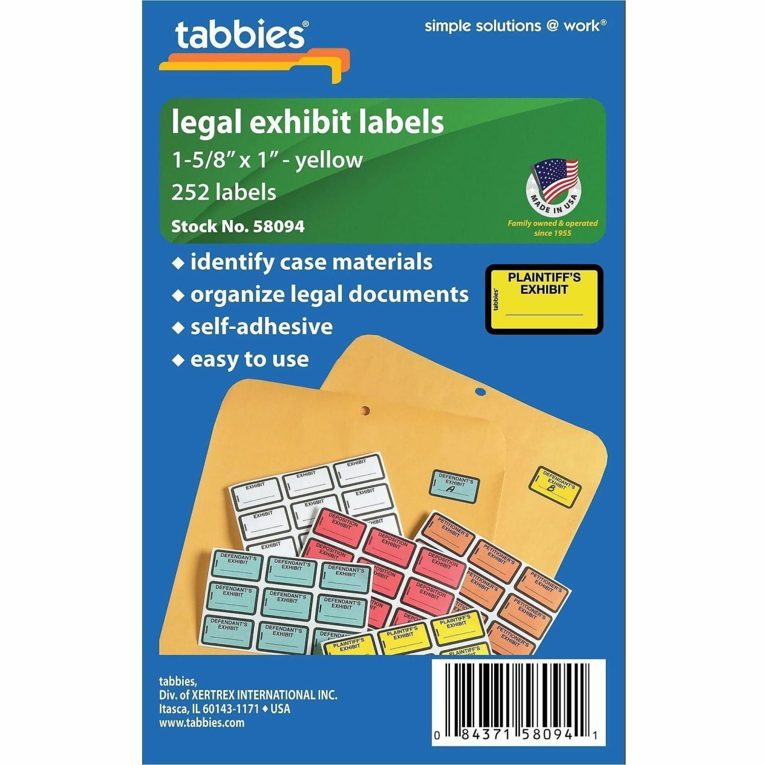 Tabbies Plaintiffs Exhibit Legal File Labels, 58094, 1 5/8inW x 1inL, Yellow, Pack Of 252 - Image 3
