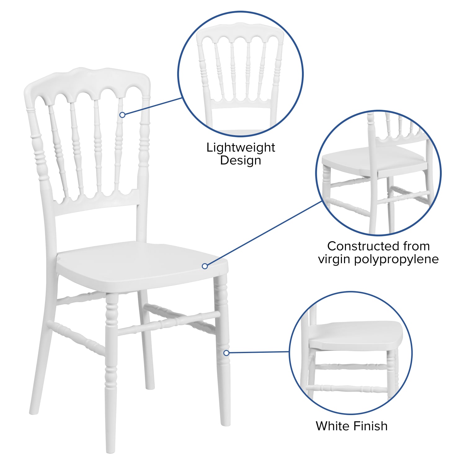 Flash Furniture HERCULES Series Resin Stacking Napoleon Chair, White - Image 6