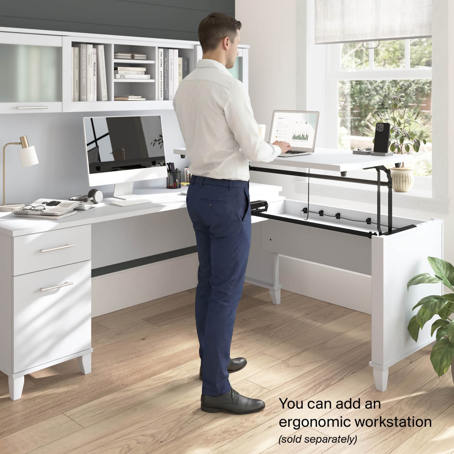 Bush Furniture Hutch For L-Shaped Desk, 72inW, White, Standard Delivery - Image 4