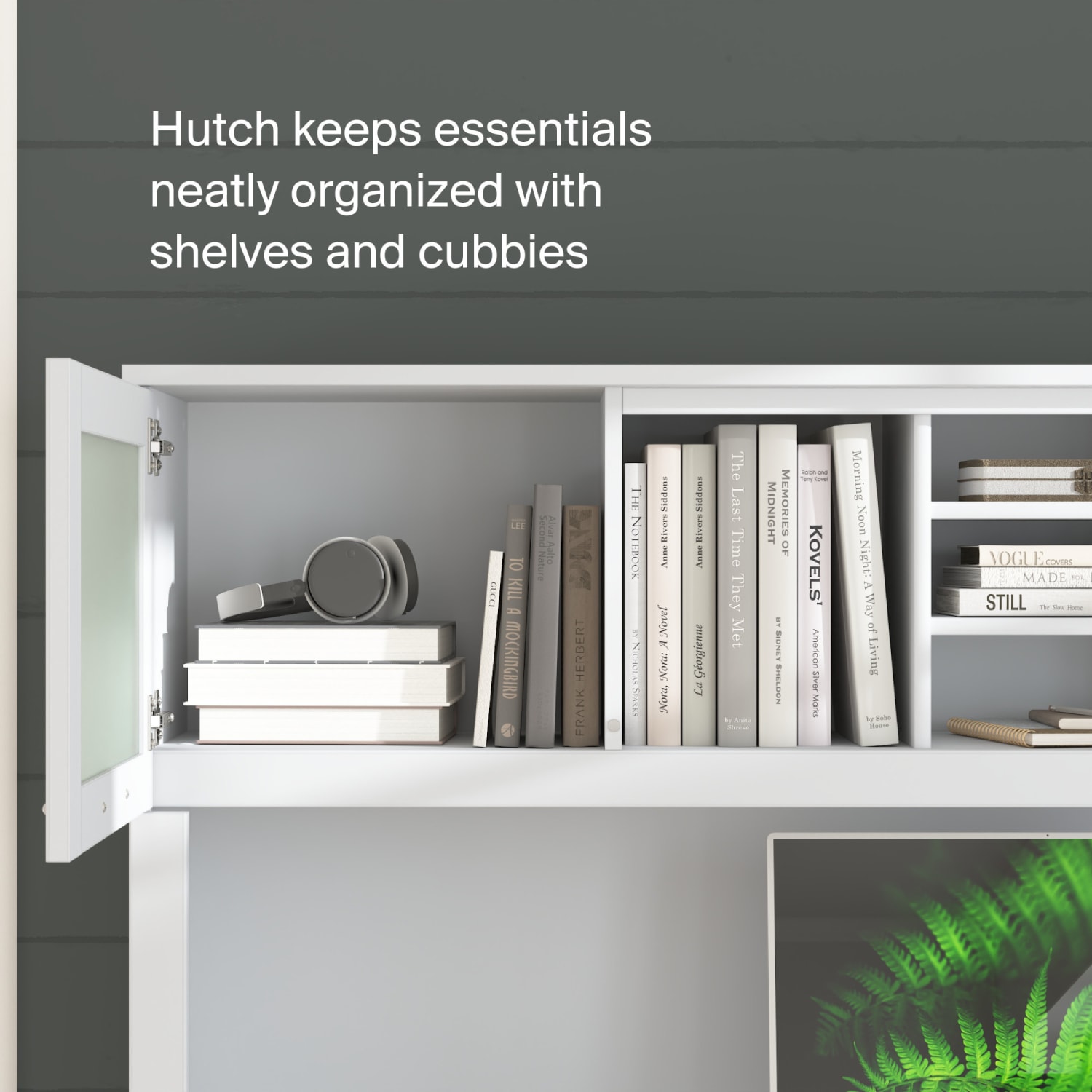 Bush Furniture Hutch For L-Shaped Desk, 72inW, White, Standard Delivery - Image 5