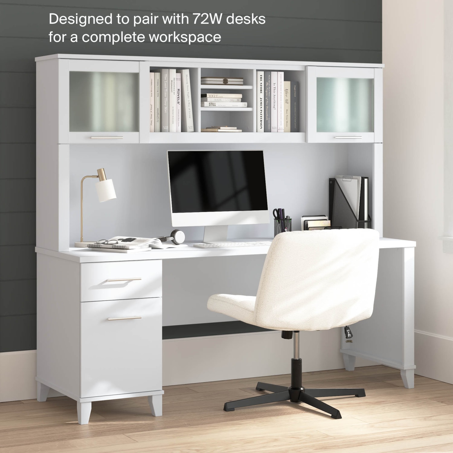 Bush Furniture Hutch For L-Shaped Desk, 72inW, White, Standard Delivery - Image 6