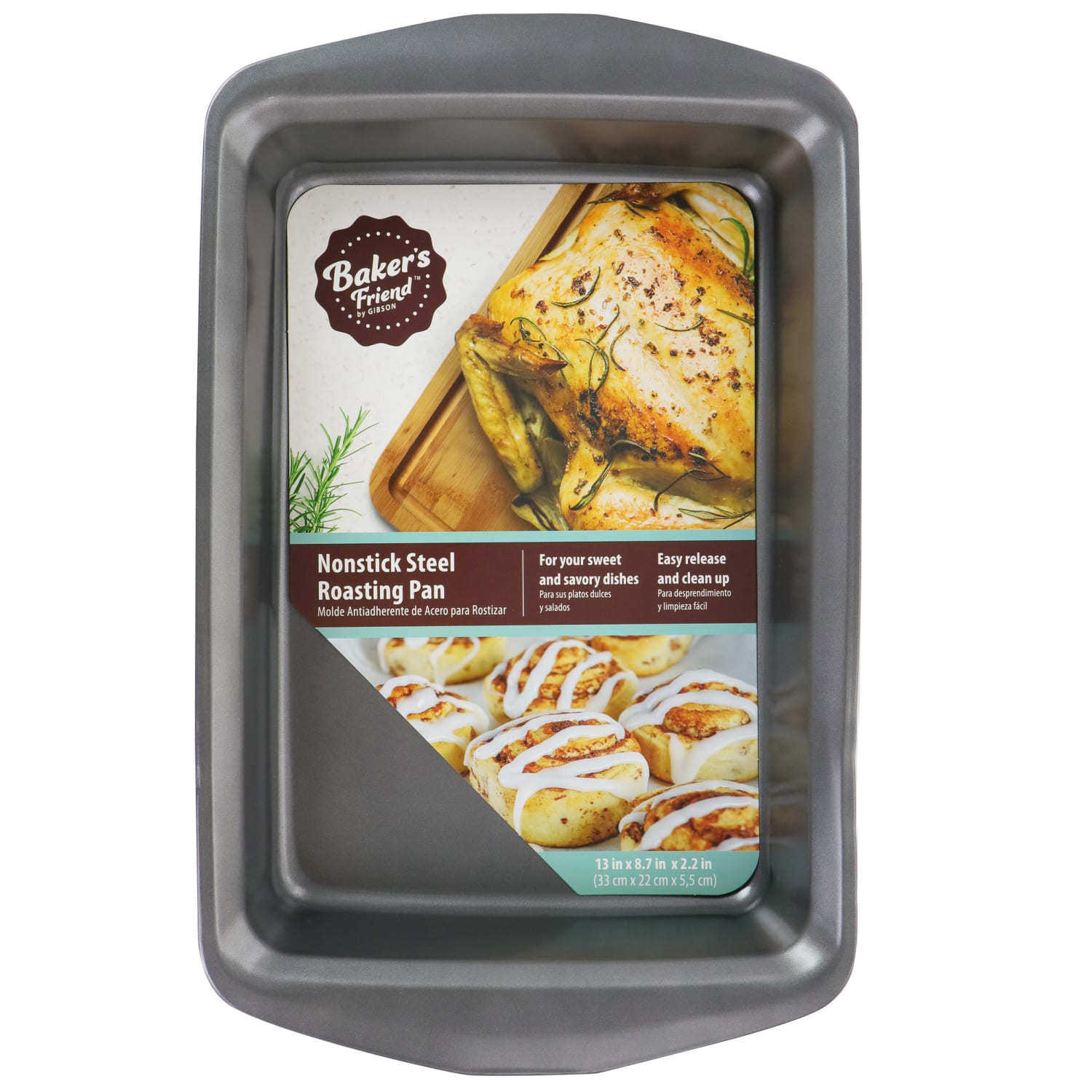 Gibson Baker's Friend Non-Stick Steel Roasting Pan, 16-3/4in, Gray - Image 3