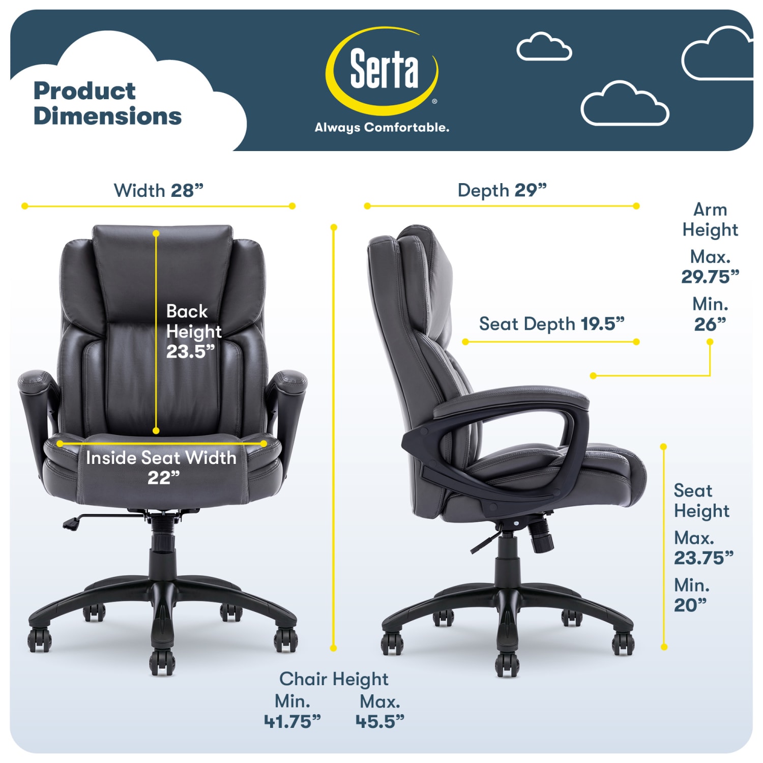 Serta Garret - Chair - executive - ergonomic - armrests - ring-shaped - tilt - swivel - bonded leather - space gray - Image 5