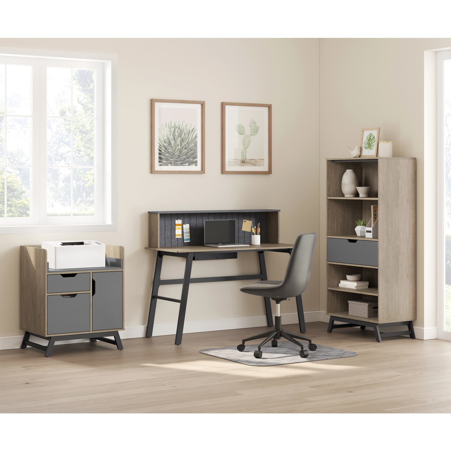 Realspace Nashira 61inH 4-Shelf Bookcase With Drawer, Light Oak/Gray - Image 5