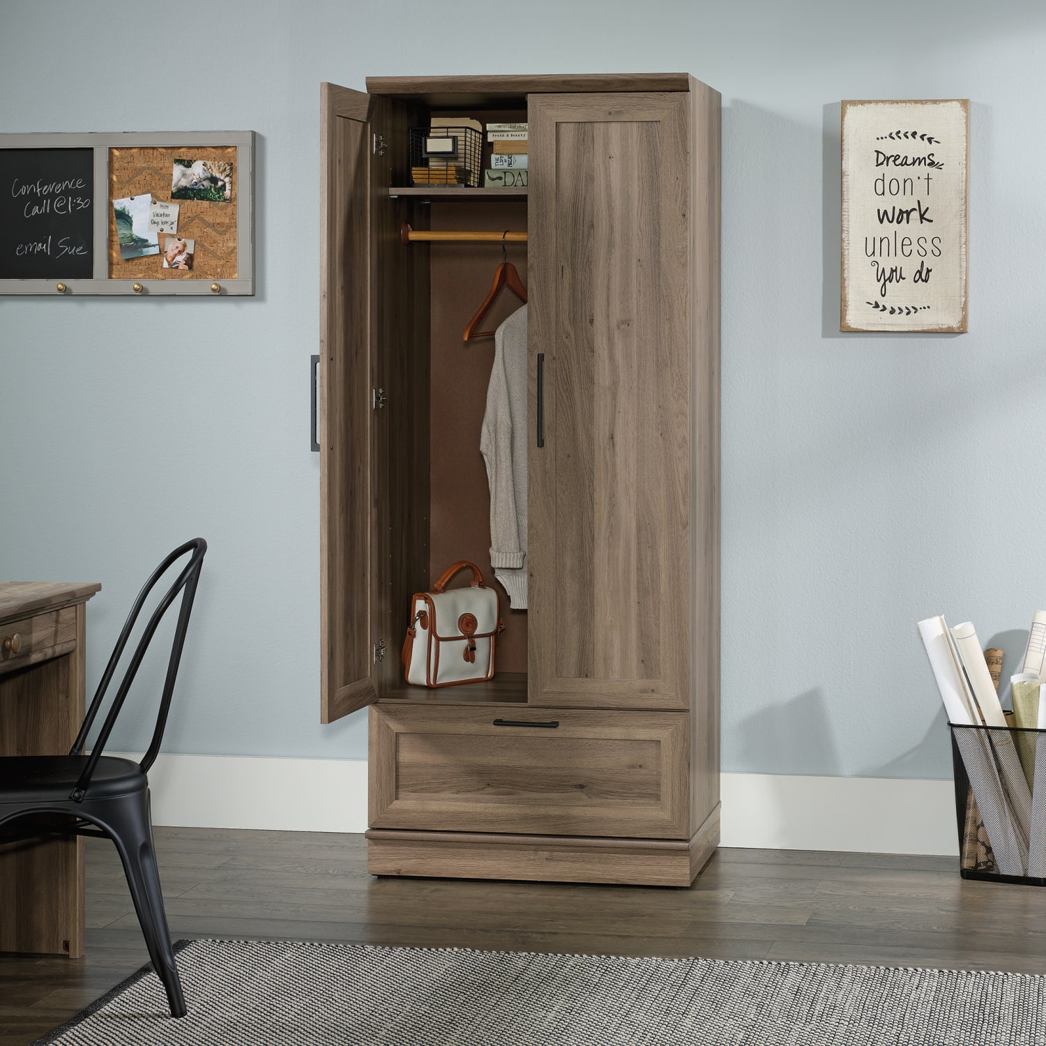Sauder Homeplus Storage Cabinet Closet, 2 Shelves, Salt Oak - Image 4