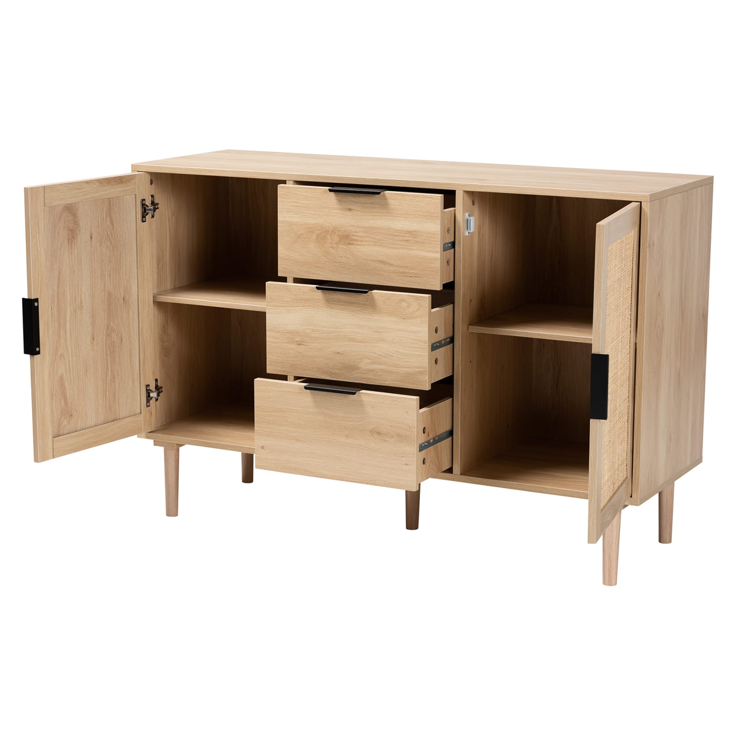 Baxton Studio Harrison 48inW Mid-Century Modern 3-Drawer Sideboard, Natural Brown/Black - Image 3