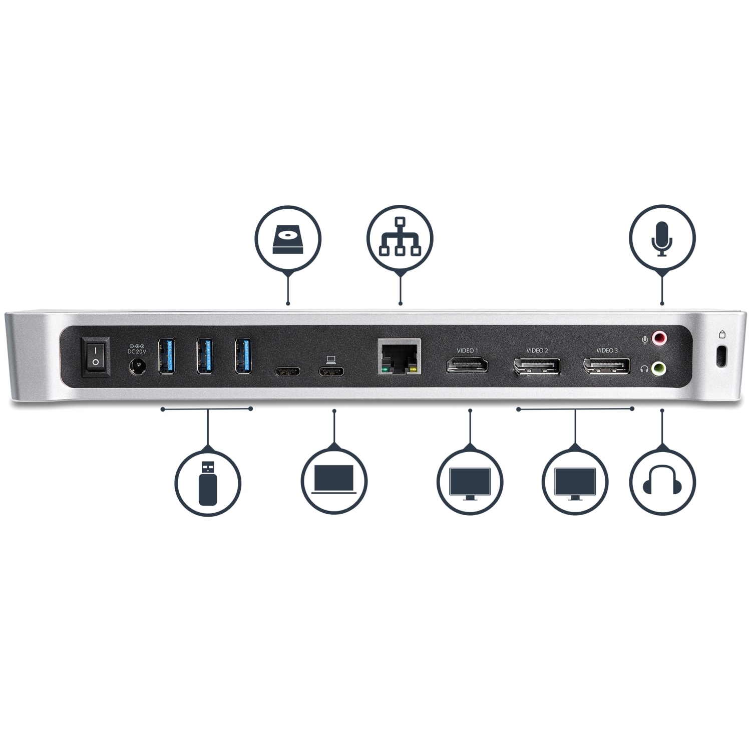 StarTech.com USB C Dock - Compatible with Windows/macOS - Supports Triple 4K Ultra HD Monitors - 60W Power Delivery - DK30CH2DPPD - Image 3