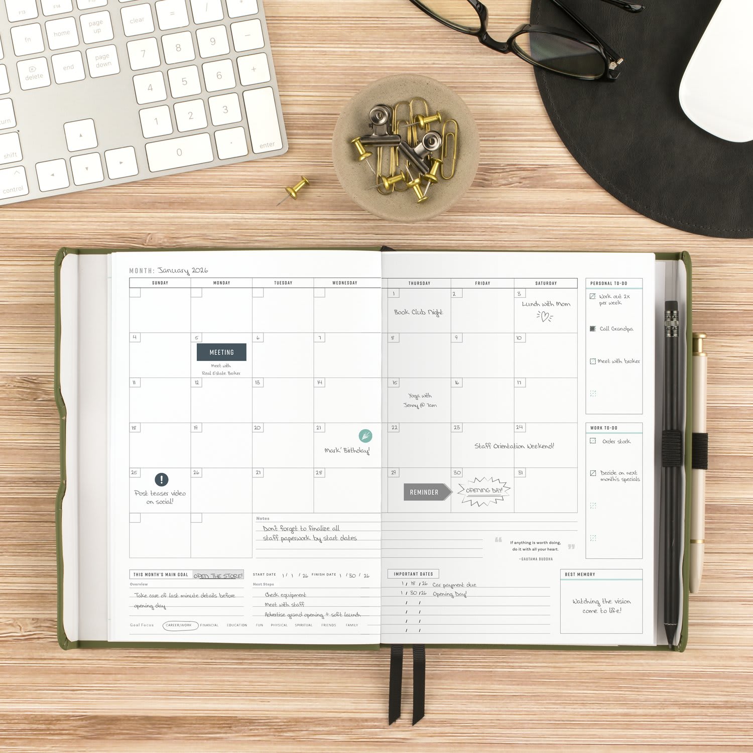 AT-A-GLANCE FOUNDATION GOAL SETTING Undated Weekly Monthly Planner, Green, Small, 5 1/2in x 8 1/2in - Image 4