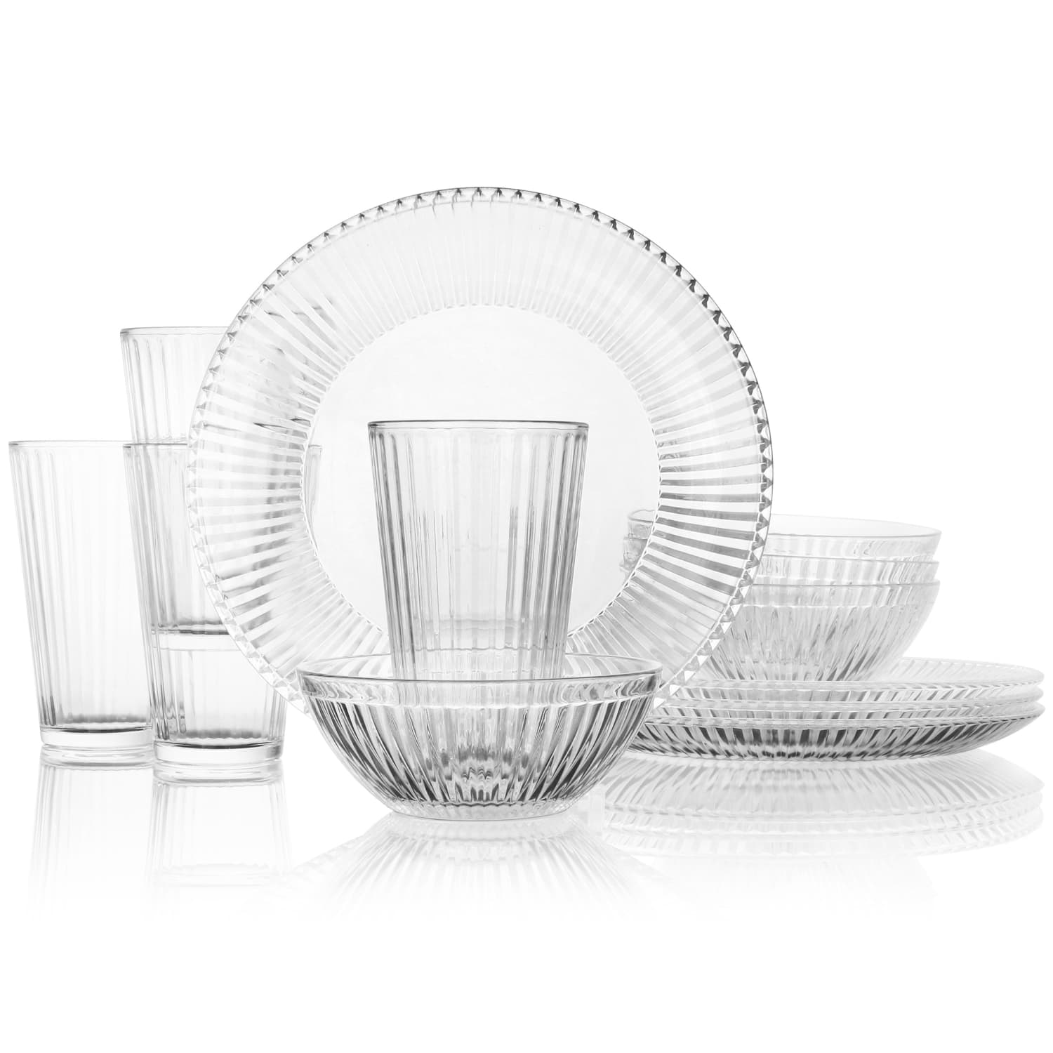 Gibson Home Clearview Stripe Dinnerware Set, Clear - Image 3