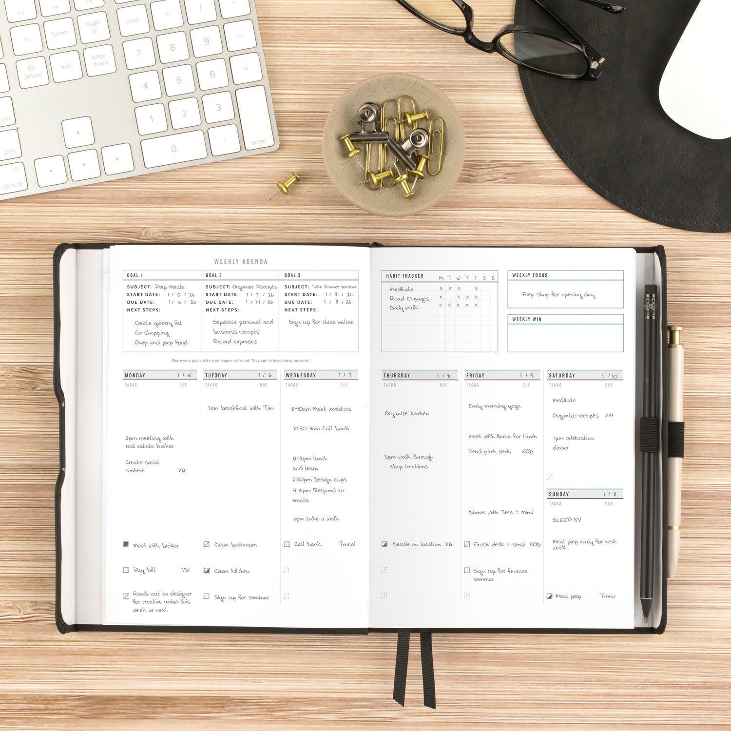 AT-A-GLANCE FOUNDATION GOAL SETTING Undated Weekly Monthly Planner, Black, Small, 5 1/2in x 8 1/2in - Image 3