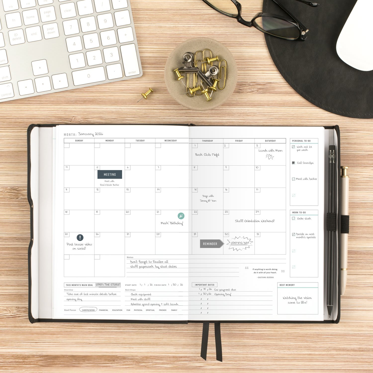 AT-A-GLANCE FOUNDATION GOAL SETTING Undated Weekly Monthly Planner, Black, Small, 5 1/2in x 8 1/2in - Image 4