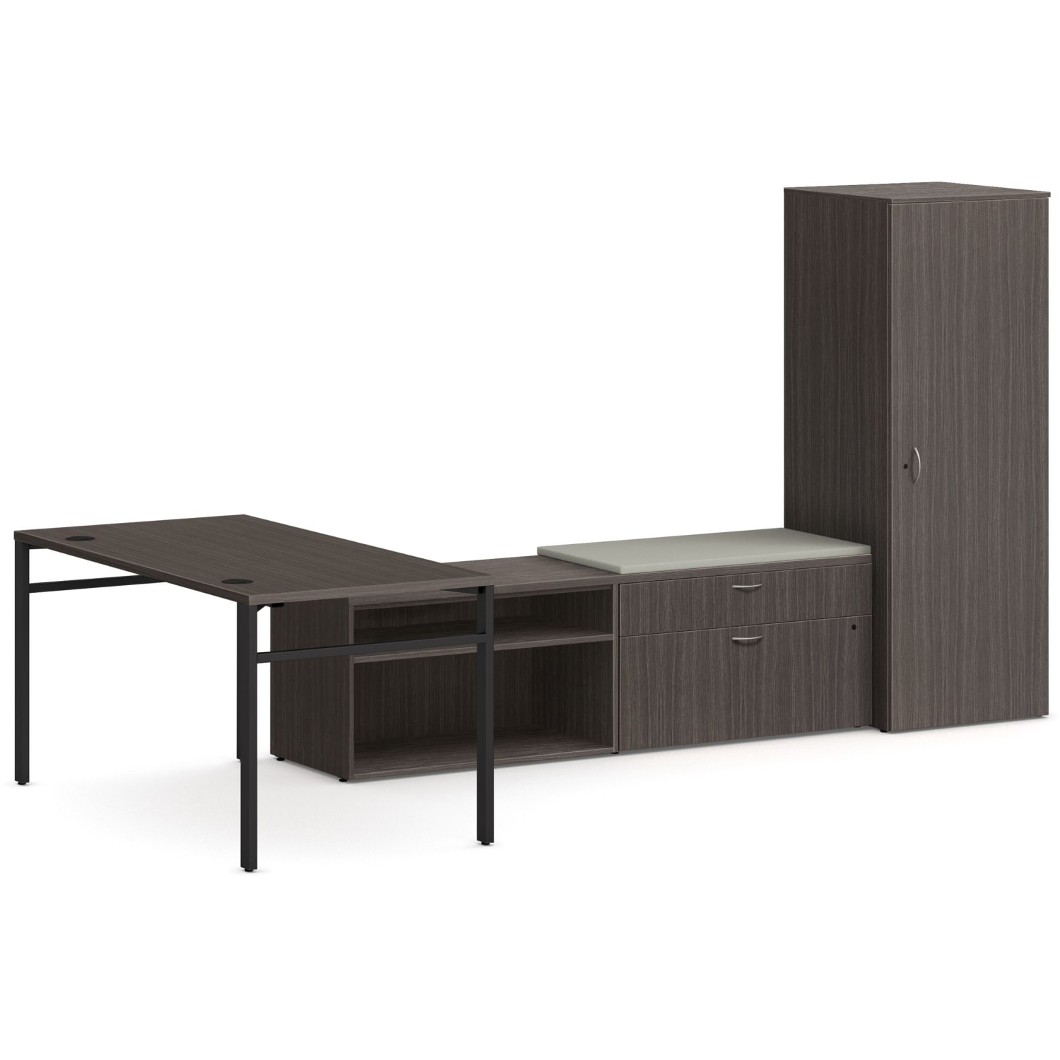 HON Mod 60inW L-Station Computer Desk With Storage, Slate Teak/Cool Neutral/Black