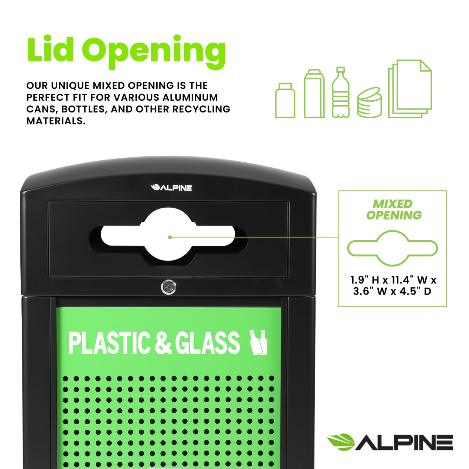 Alpine Industries Steel, Indoor/Outdoor Trash Can, 40 Gallons, Green, 2/Pack (471-40-GYGC-MK) - Image 3