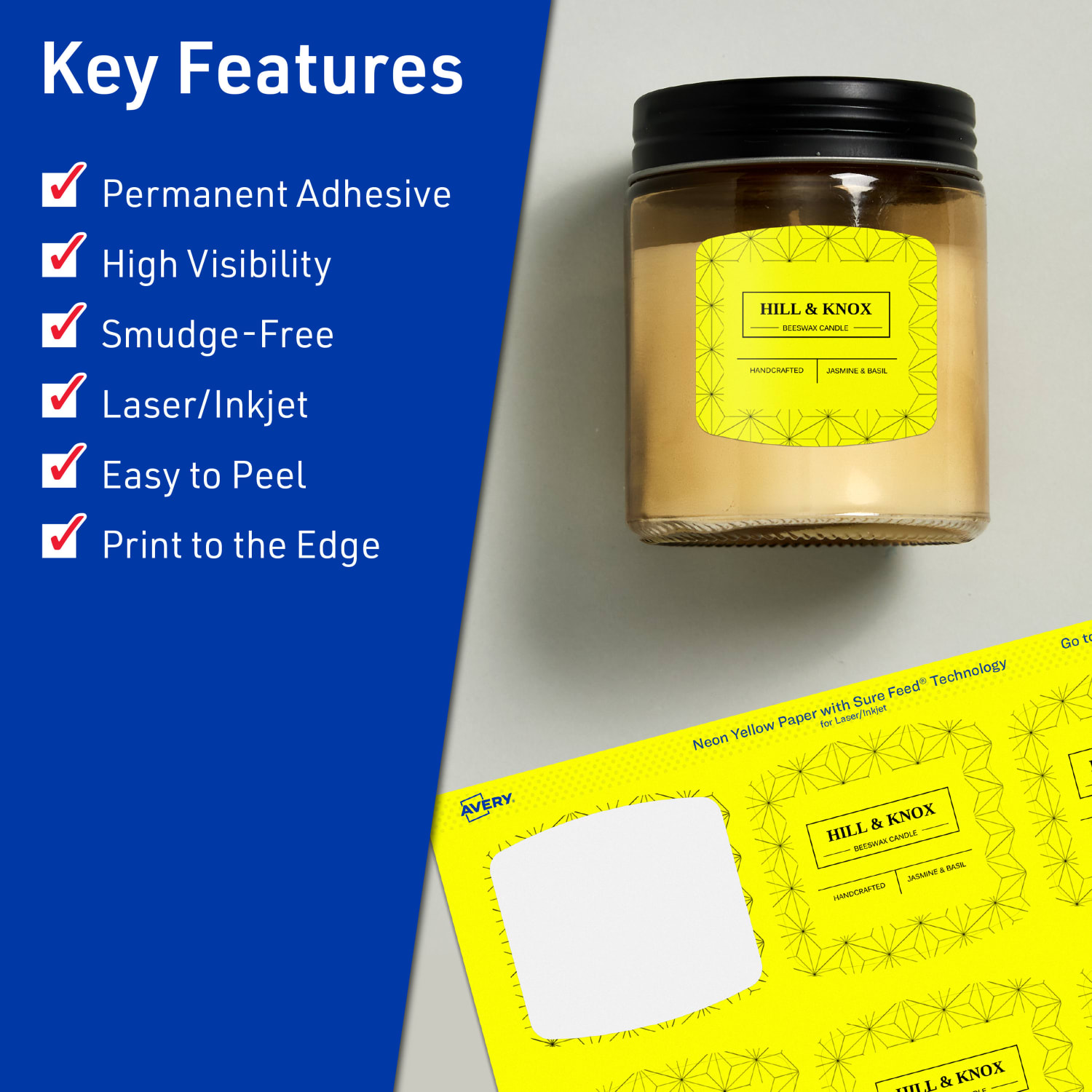 Avery Print-To-The-Edge Labels With Sure Feed Technology, 94124-NYP10, Arched Square, 2in x 2-3/16in, Matte Neon Yellow, Pack of 120 - Image 3