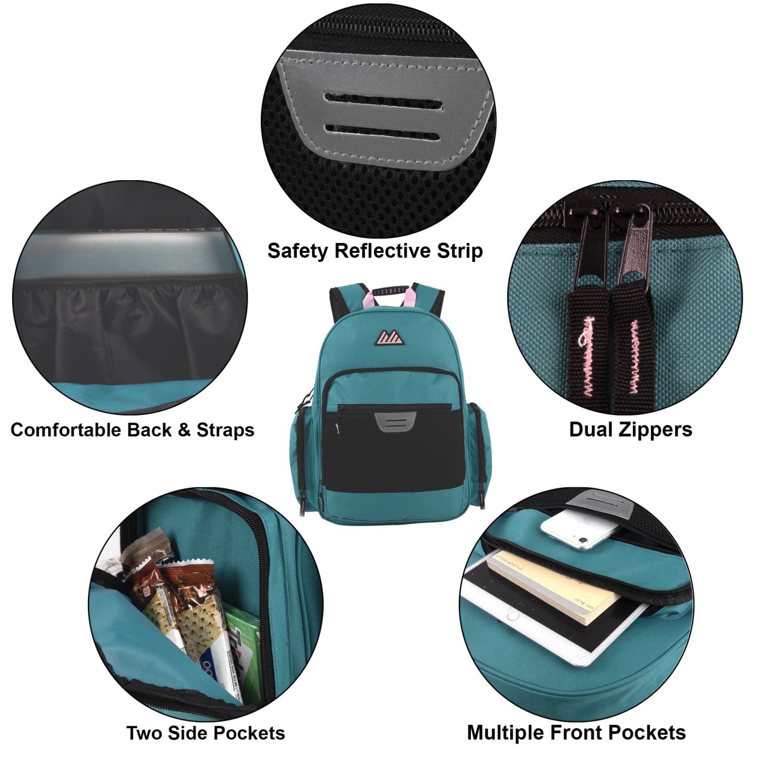 Summit Ridge Multi-Pocket Reflective Collegiate Backpacks With 45-Piece School Supply Kits, Pink/Teal, Total Qty 24 - Image 4