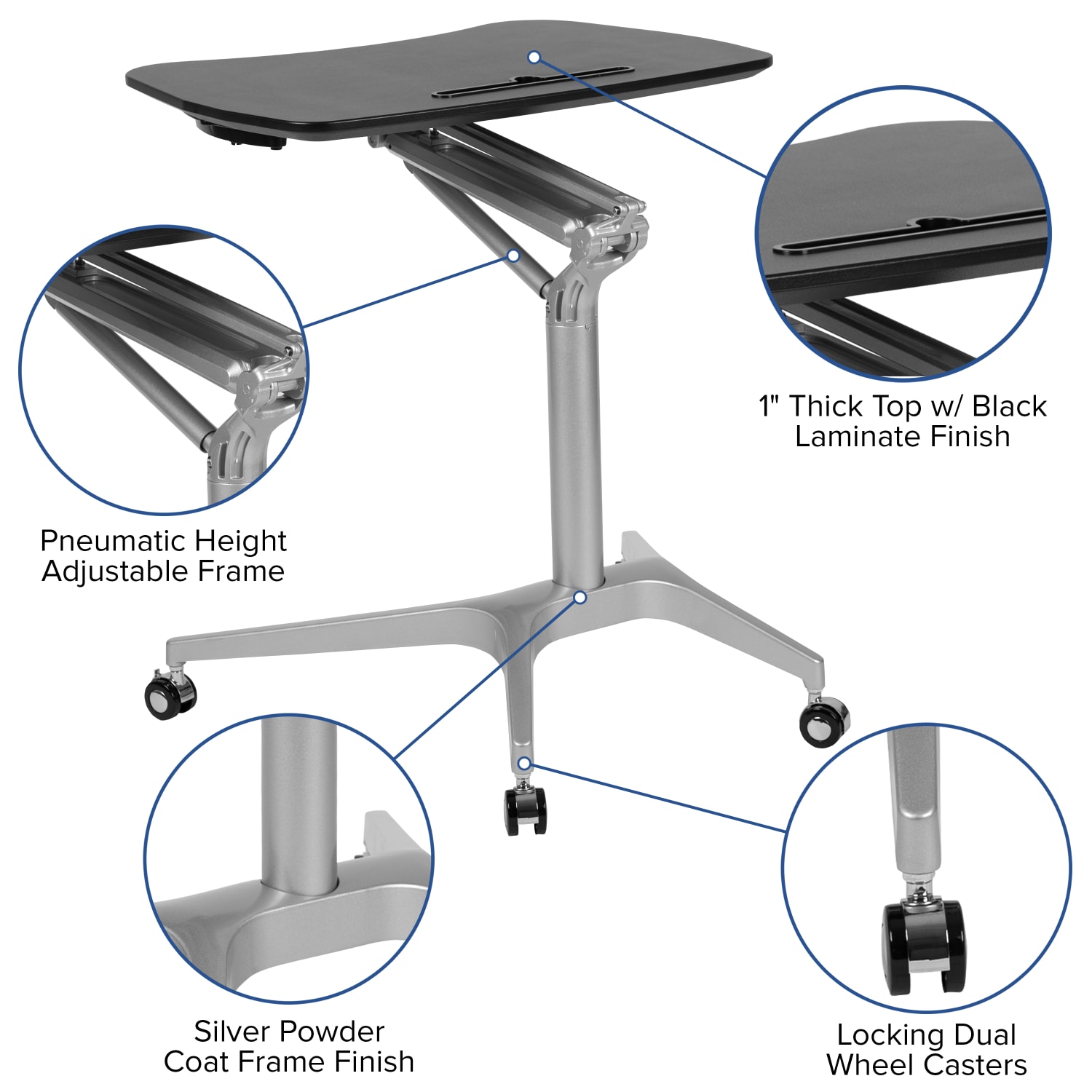 Flash Furniture Mobile Ergonomic 29inW Sit-Stand Computer Desk, Black - Image 6