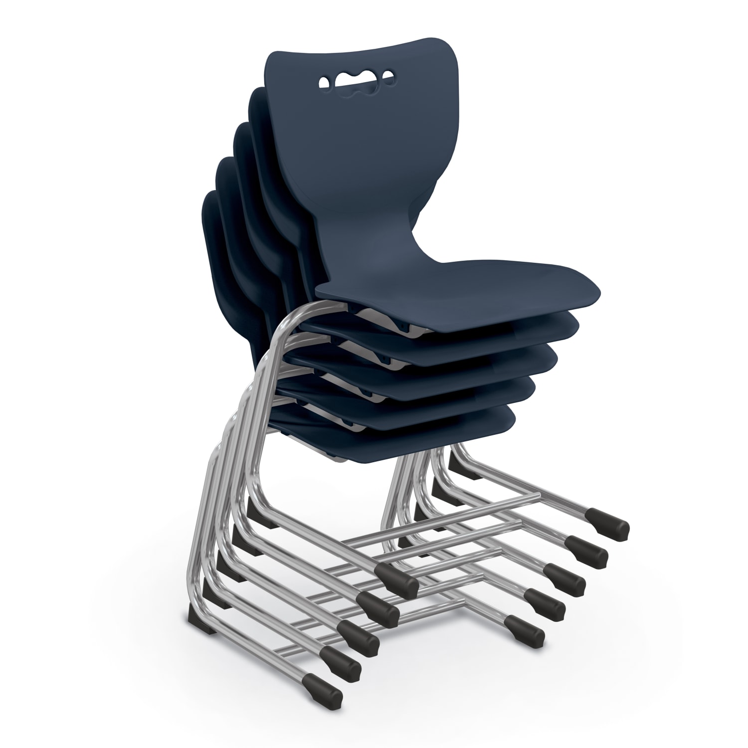 Hierarchy Stackable Cantilever Student Chairs, 18in, Navy/Chrome, Set Of 5 Chairs - Image 4