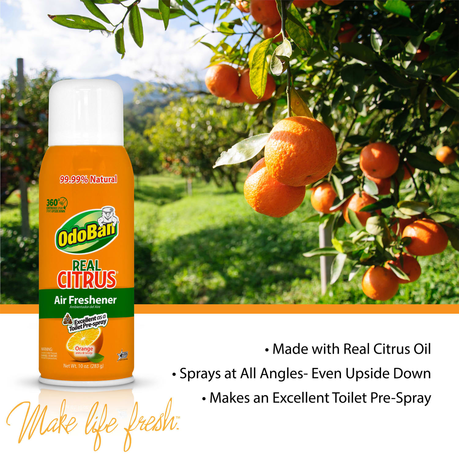 OdoBan Real Citrus Air Freshener 360 deg. Spray, Orange, 10 Oz, Pack Of 6 Bottles - Image 4