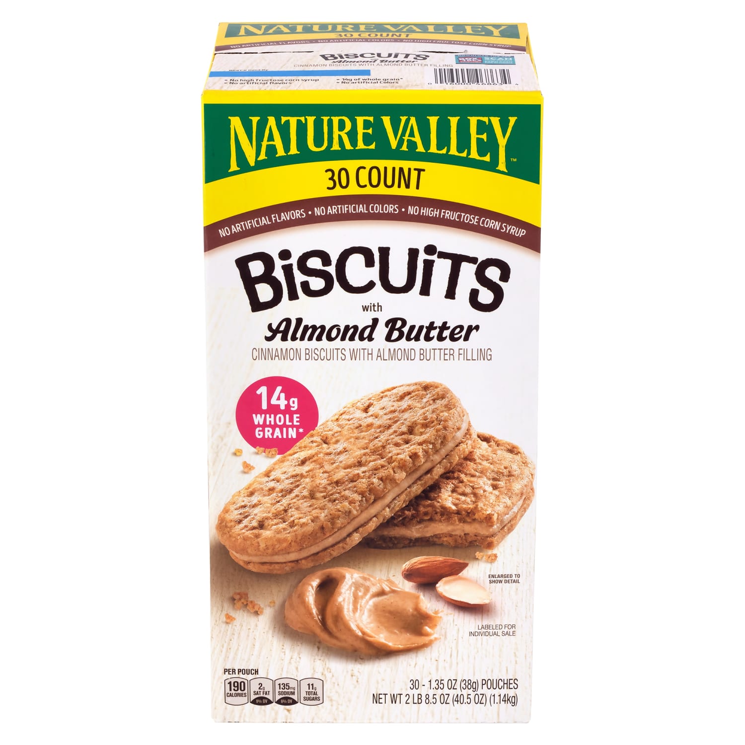 NATURE VALLEY Biscuit Sandwich with Almond Butter, 1.35 oz, 30 Count