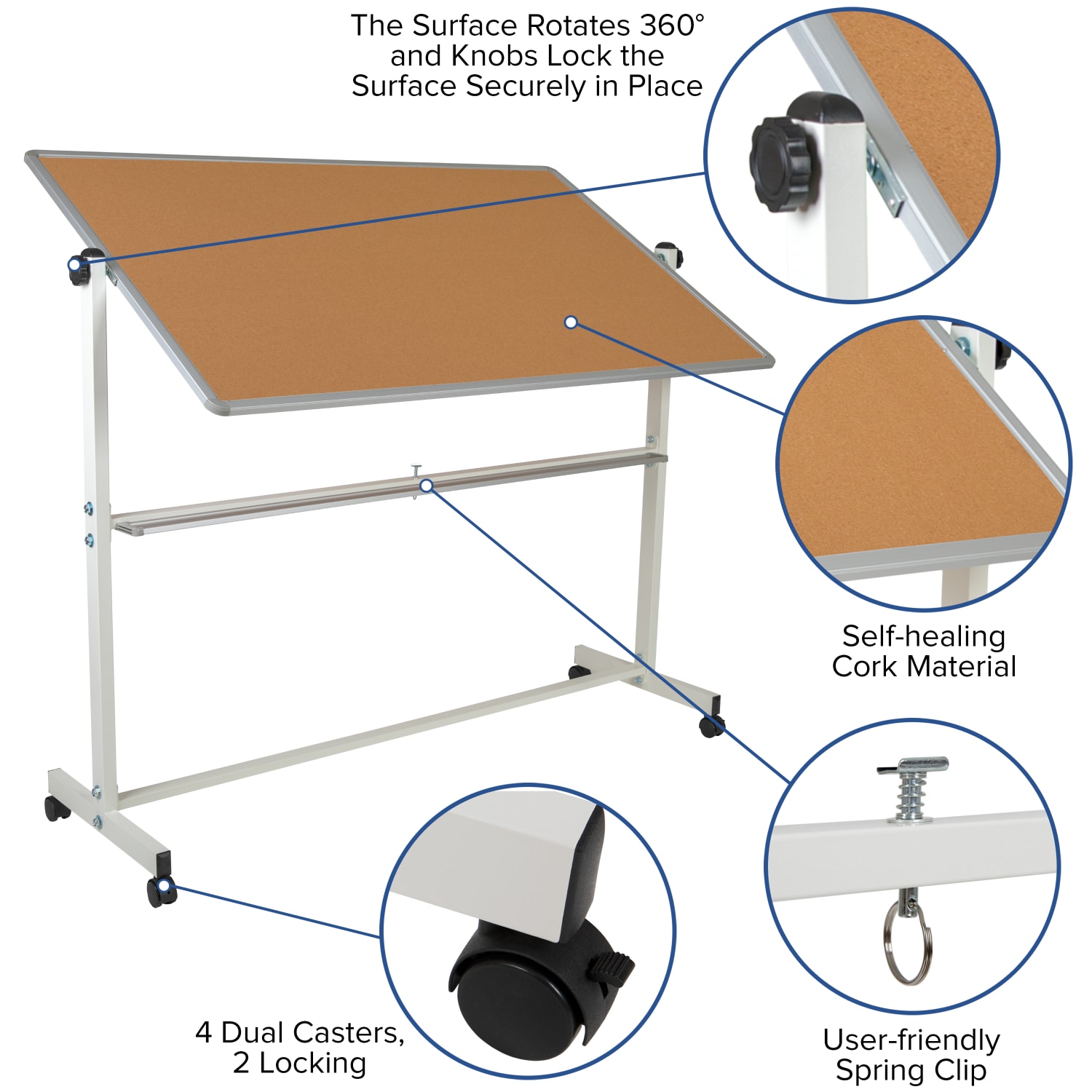 Flash Furniture Reversible Cork Bulletin/Magnetic Dry-Erase Whiteboard, 64 3/4in x 64 1/4in, Silver Aluminum Frame - Image 5