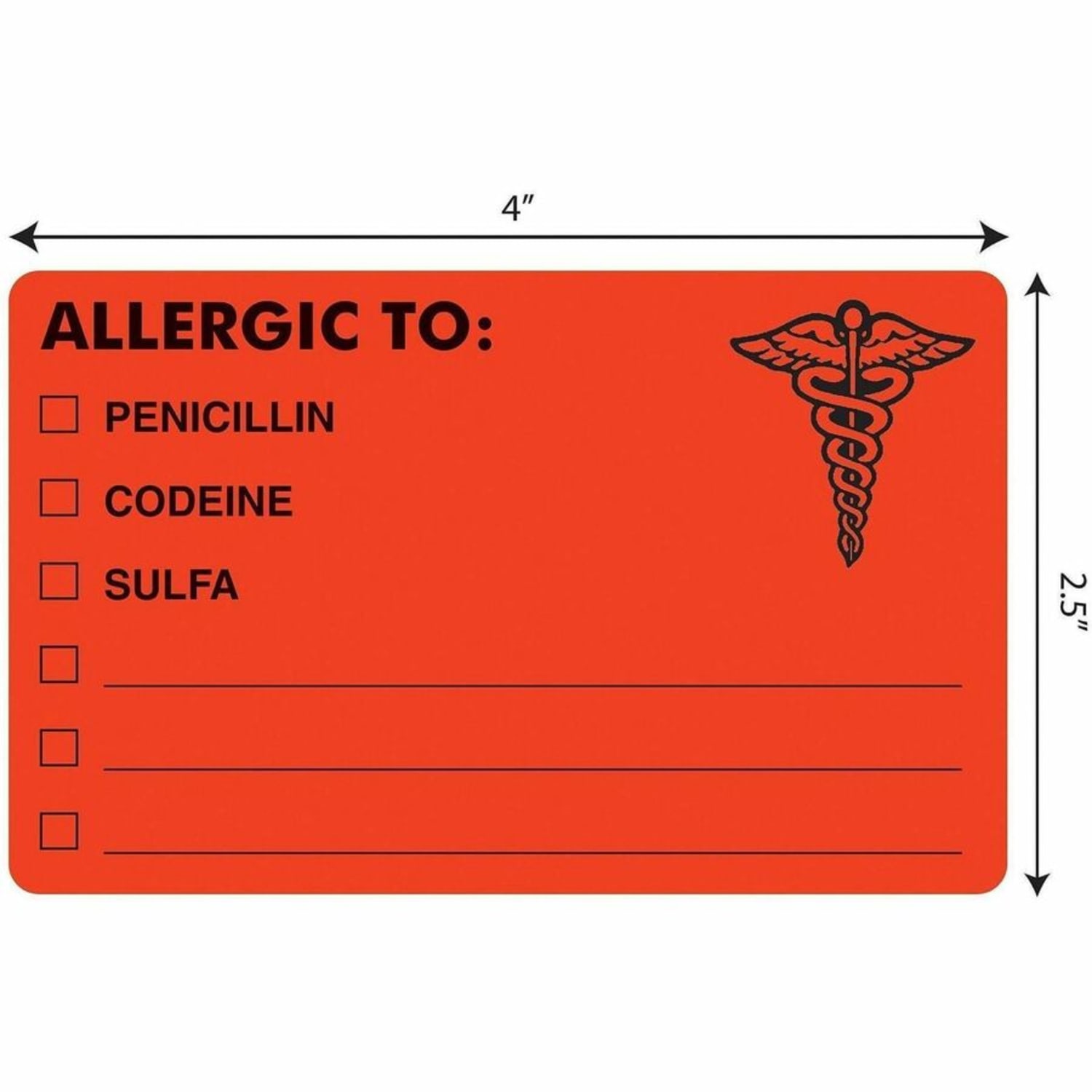 Tabbies "ALLERGIC TO:" Medical Allergy Labels, TAB00488, 4in x 2 1/2in, Fluorescent Red, Roll Of 100 - Image 5