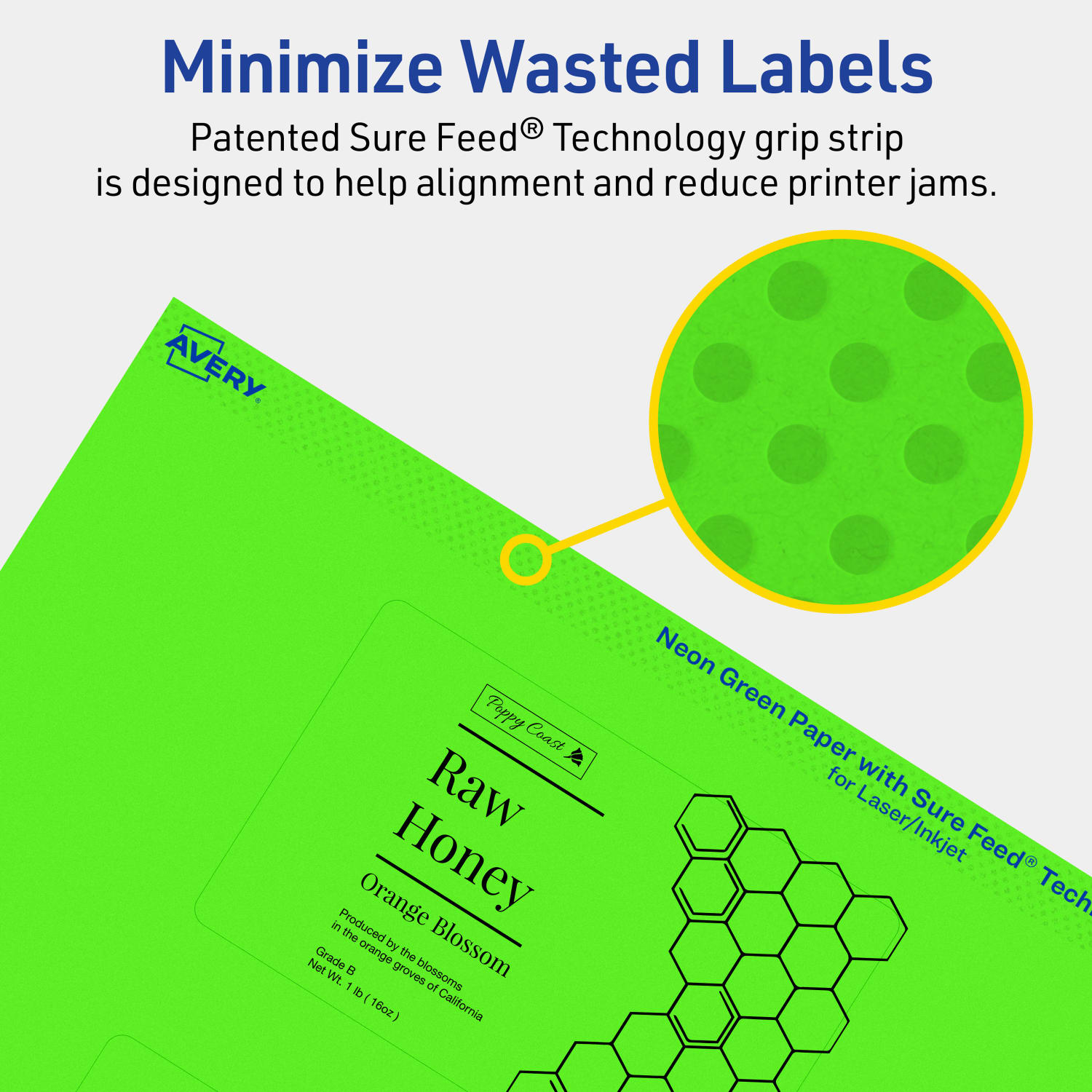 Avery Print-To-The-Edge Labels With Sure Feed Technology, 94245-NGP20, Rectangle, 2-1/2in x 4in, Matte Neon Green, Pack of 60 - Image 5