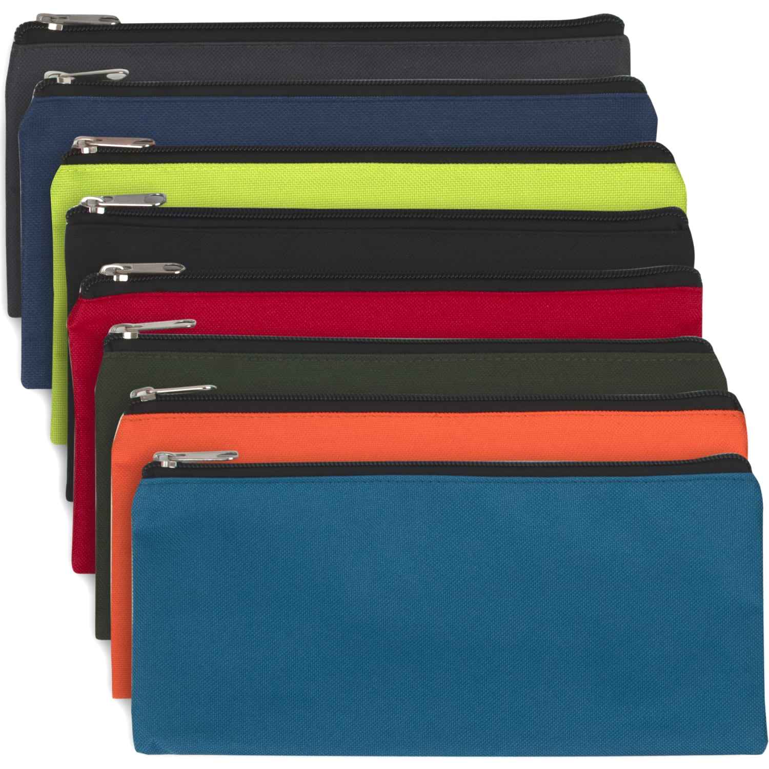 Trailmaker Ziptop Pencil Cases, 4-1/2inH x 1-W x 1/2inD, Assorted Colors, Pack Of 100 Cases