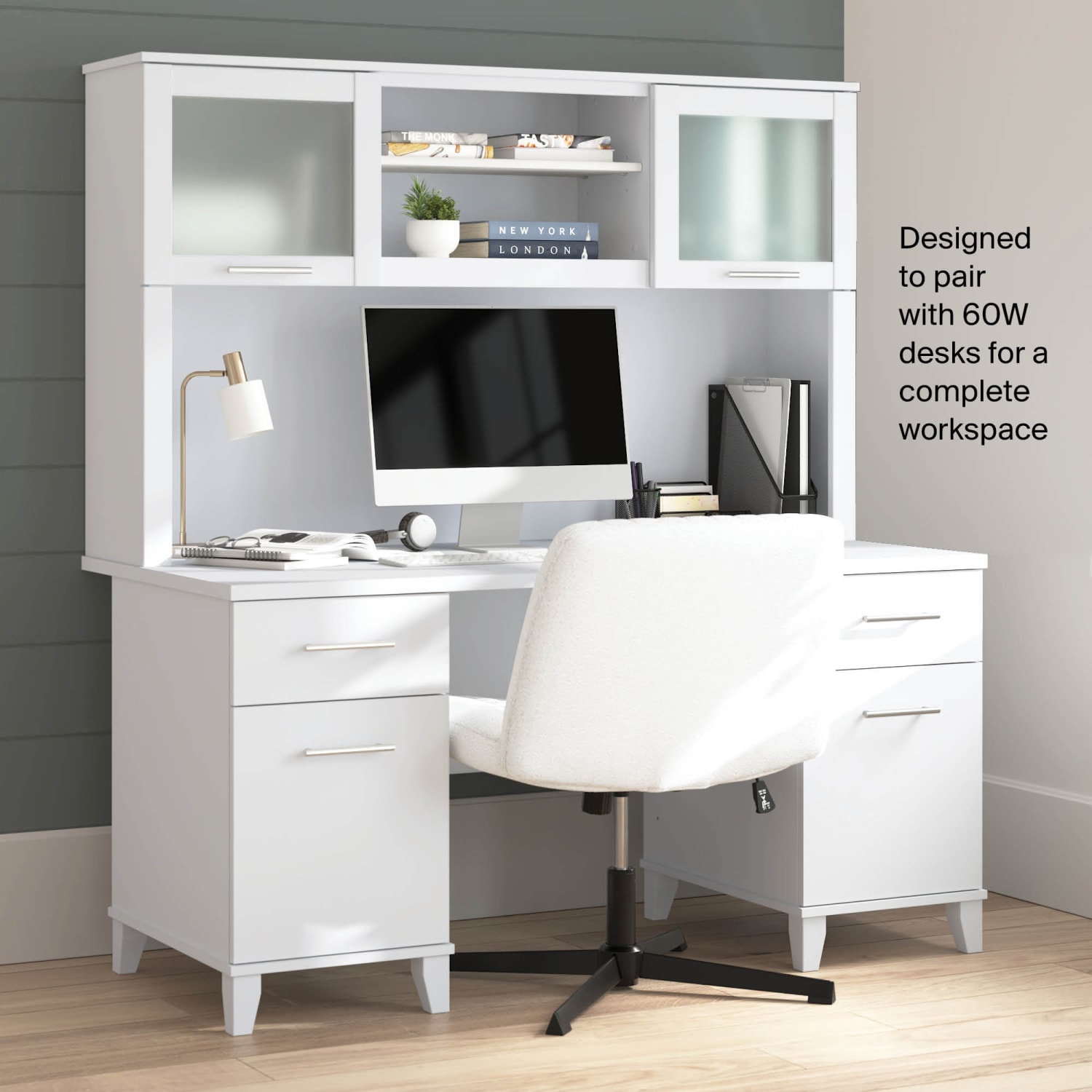 Bush Furniture Hutch For L-Shaped Desk, 60inW, White, Standard Delivery - Image 6
