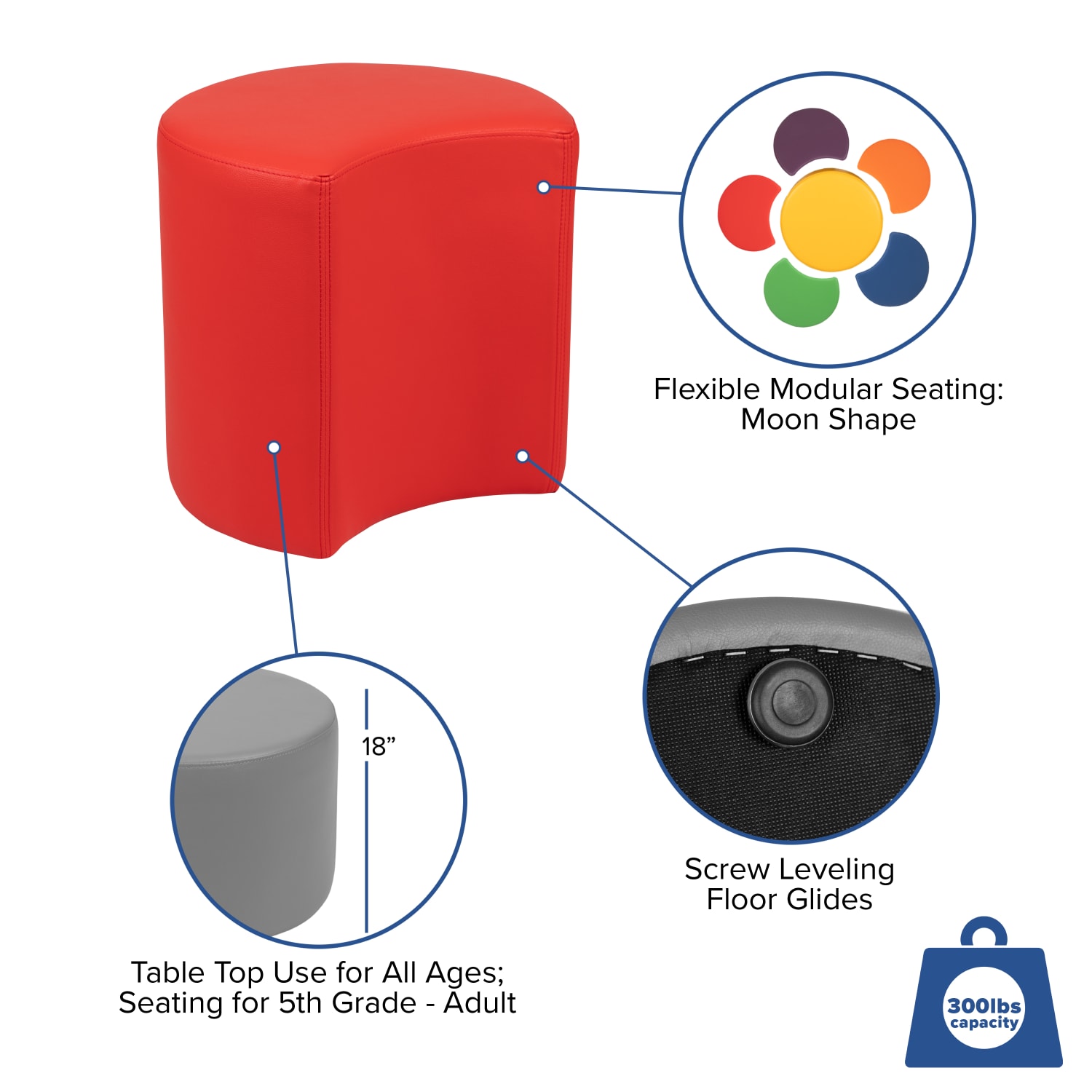 Flash Furniture Soft Seating Collaborative Moon Chair, Red - Image 6