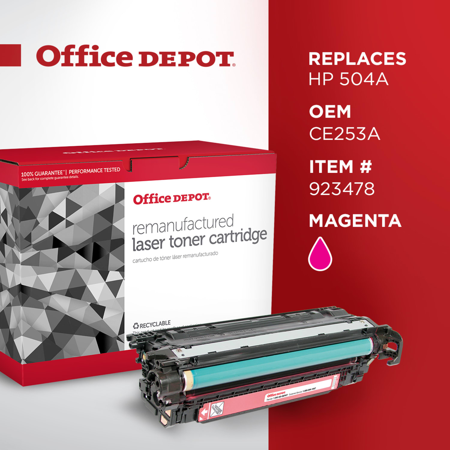 Office Depot Remanufactured Magenta Toner Cartridge Replacement For HP 504A, CE253A, OD3525M - Image 6