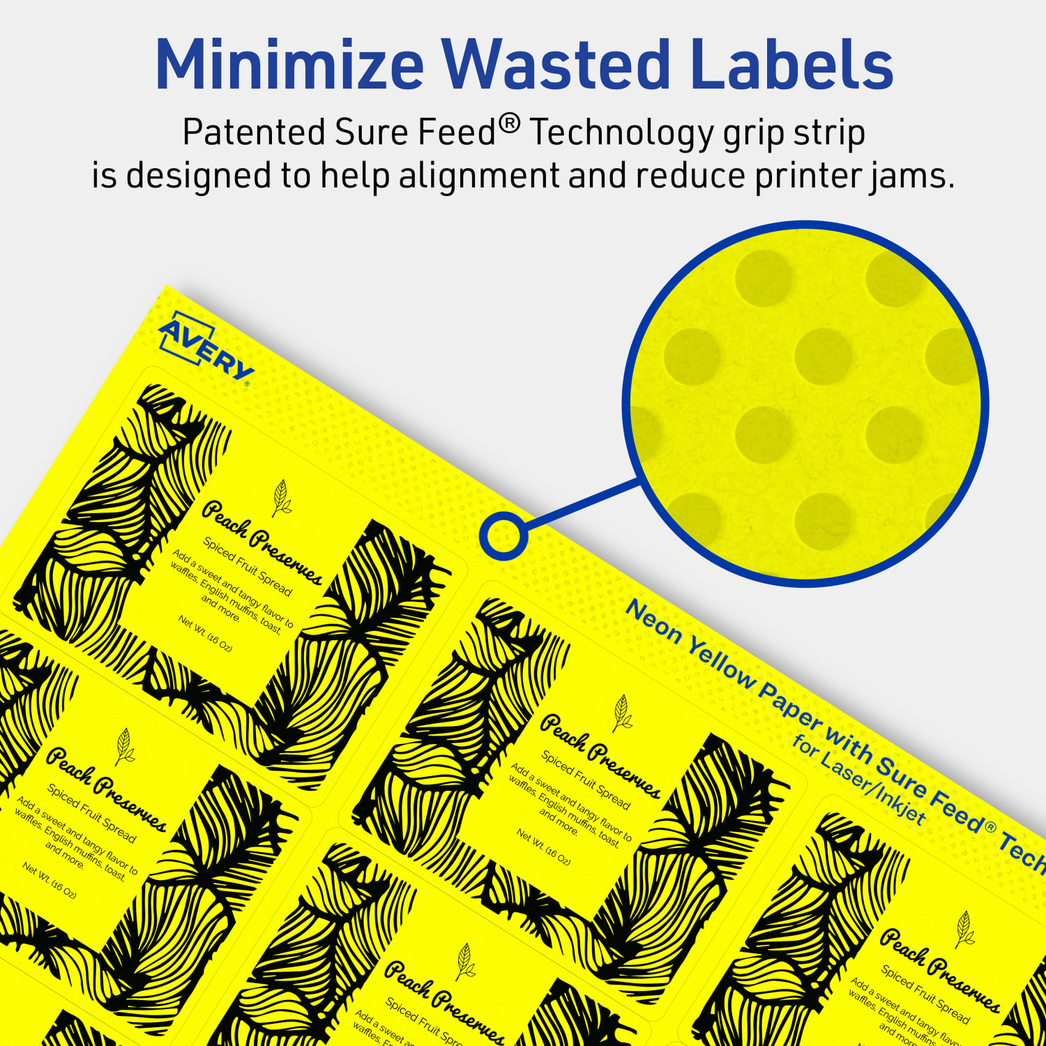 Avery Printable Labels With Sure Feed Technology, 94235-NYP20, Rectangle, 2in x 2-5/8in, Matte Neon Yellow, Pack of 300 - Image 5