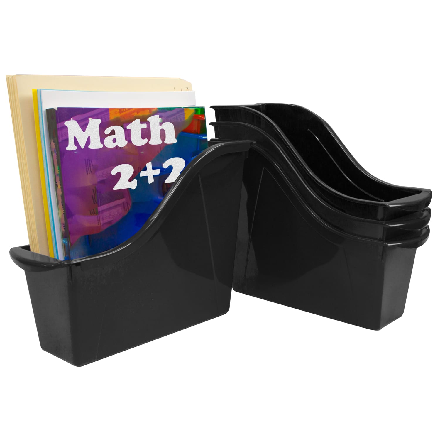 Storex Small Book Bins, 8-1/2inH x 4-1/2inW x 11-3/4inD, Black, Pack Of 6 Bins - Image 3