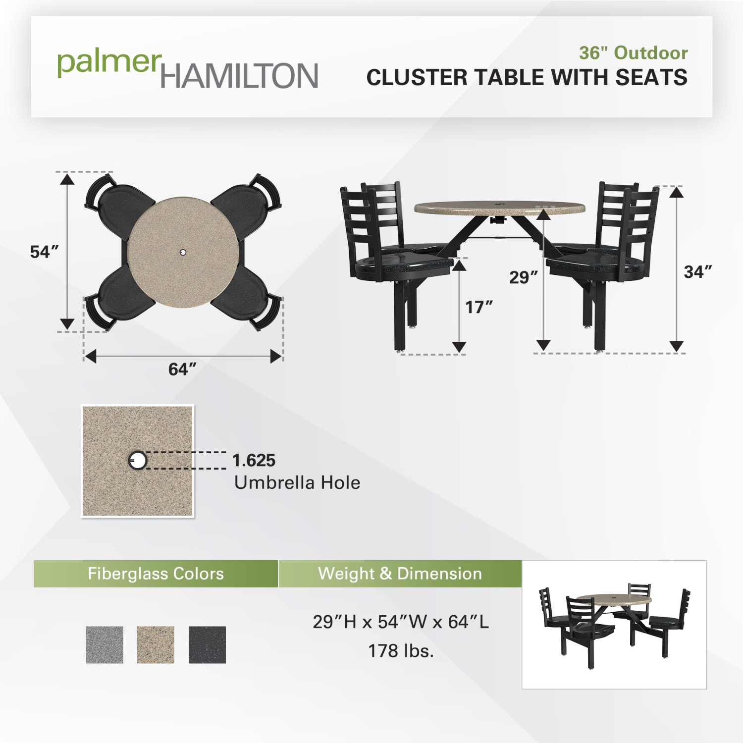 Palmer Hamilton Covey Outdoor Cluster Table With 4 Seats, 29in x 54in, Cappuccino/Obsidian - Image 4