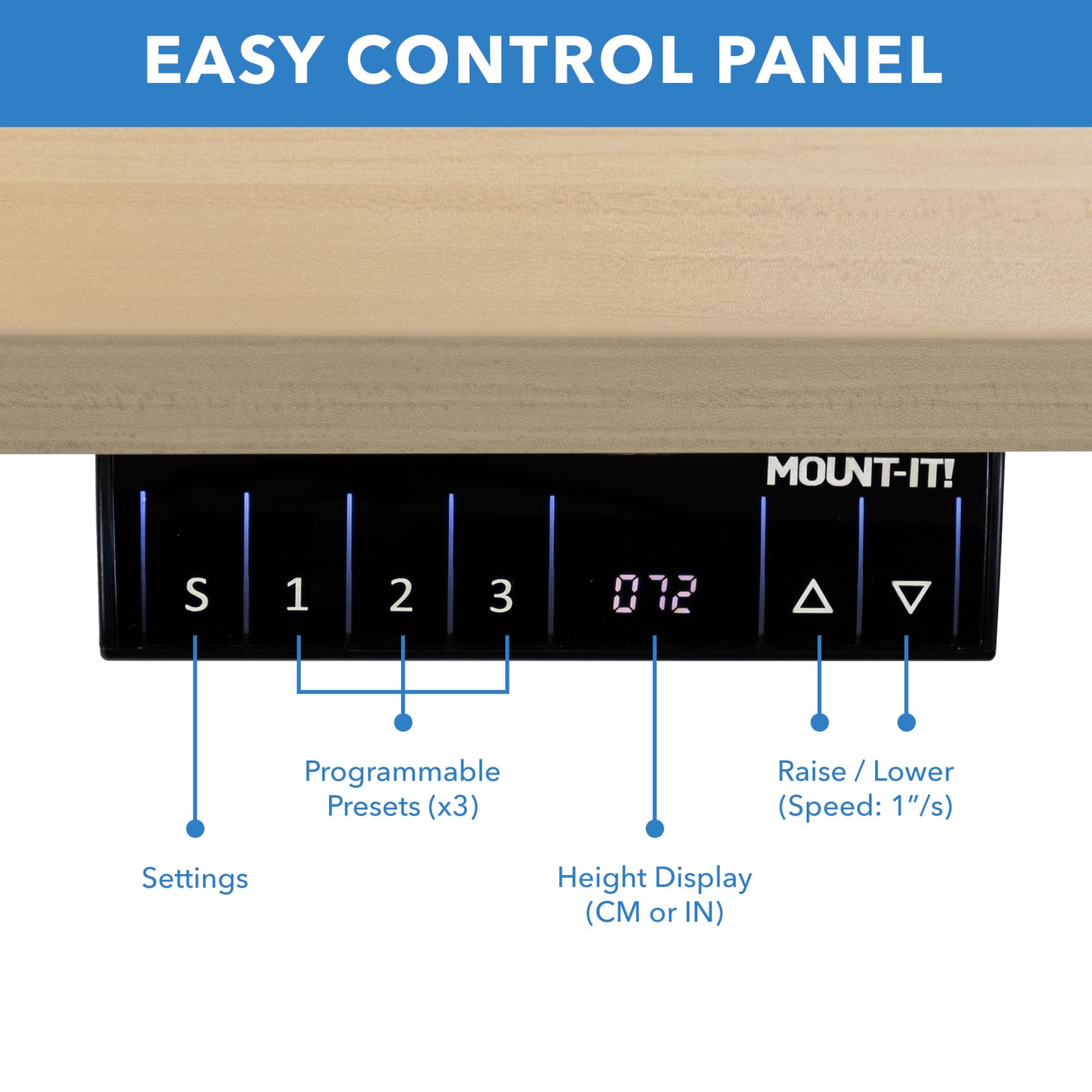 Mount-It! Dual Motor Electric 55inW Adjustable Height Standing Desk, Maple/White - Image 5