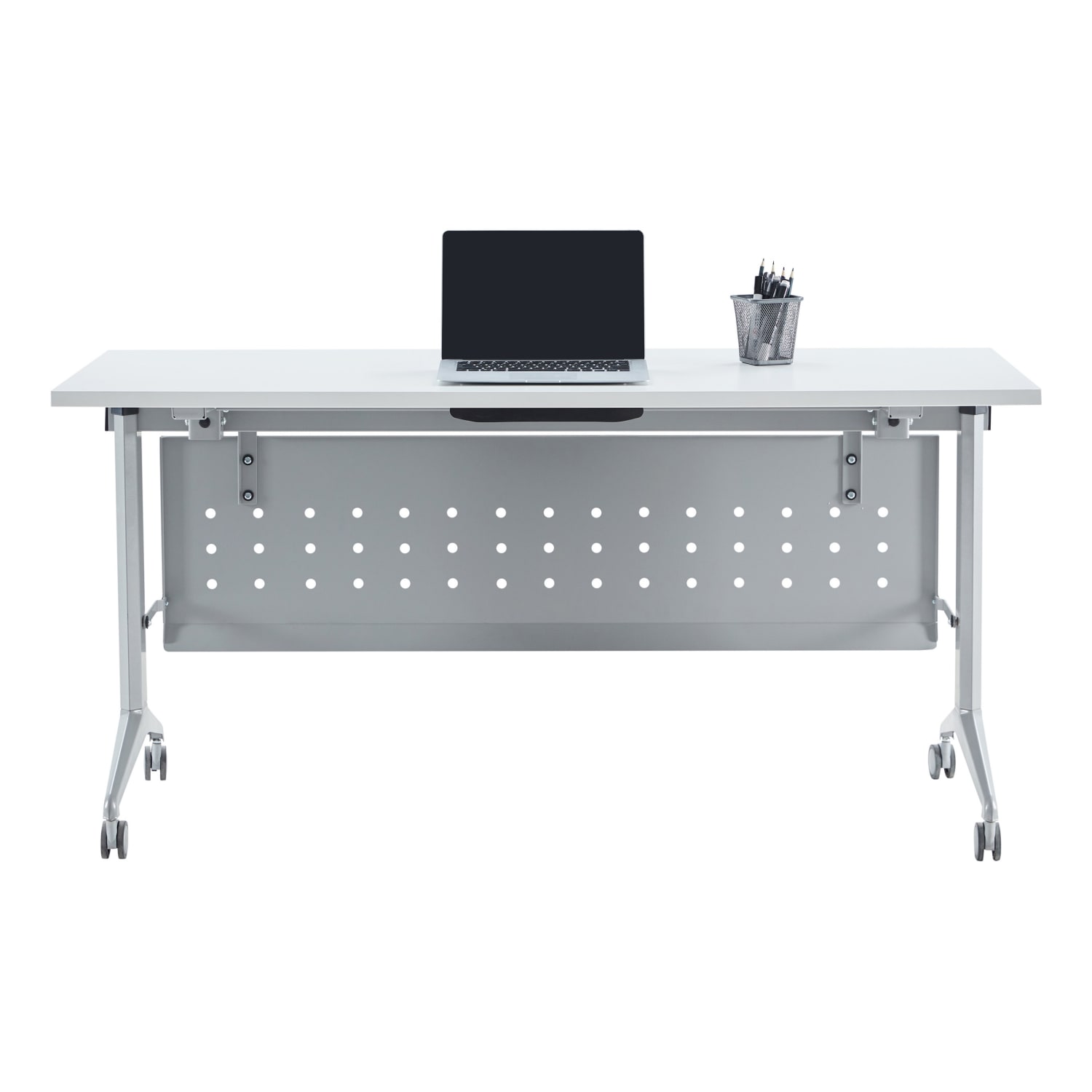 WorkPro AnyPlace Flip-Top Nesting Training Table With Modesty Panel, 60inW x 29-1/2inH x 24inD, White/Silver - Image 3
