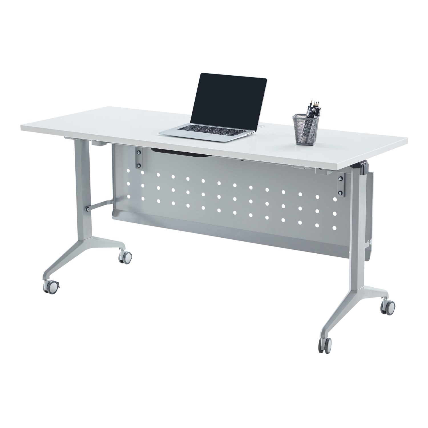 WorkPro AnyPlace Flip-Top Nesting Training Table With Modesty Panel, 60inW x 29-1/2inH x 24inD, White/Silver - Image 4