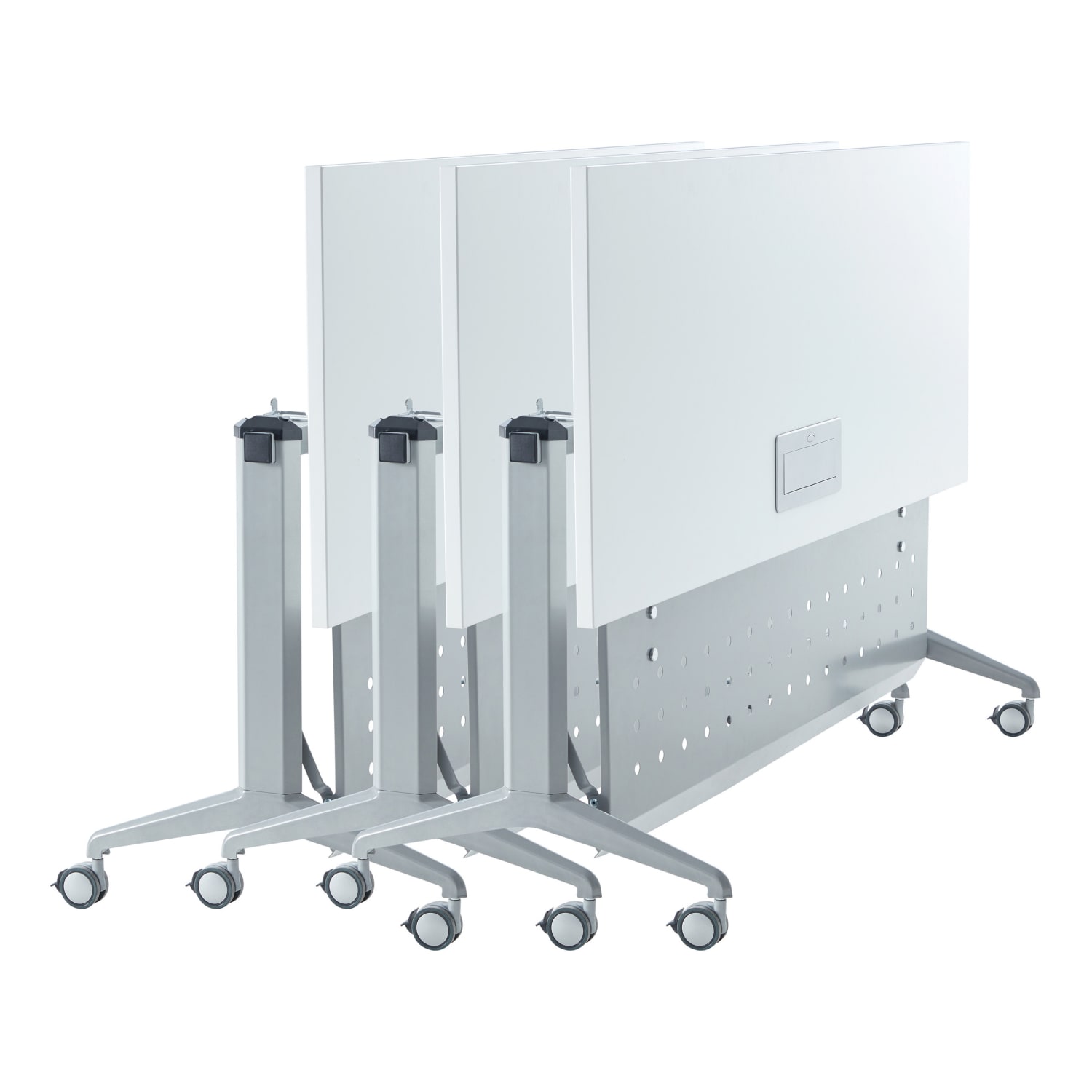 WorkPro AnyPlace Flip-Top Nesting Training Table With Modesty Panel, 60inW x 29-1/2inH x 24inD, White/Silver - Image 5