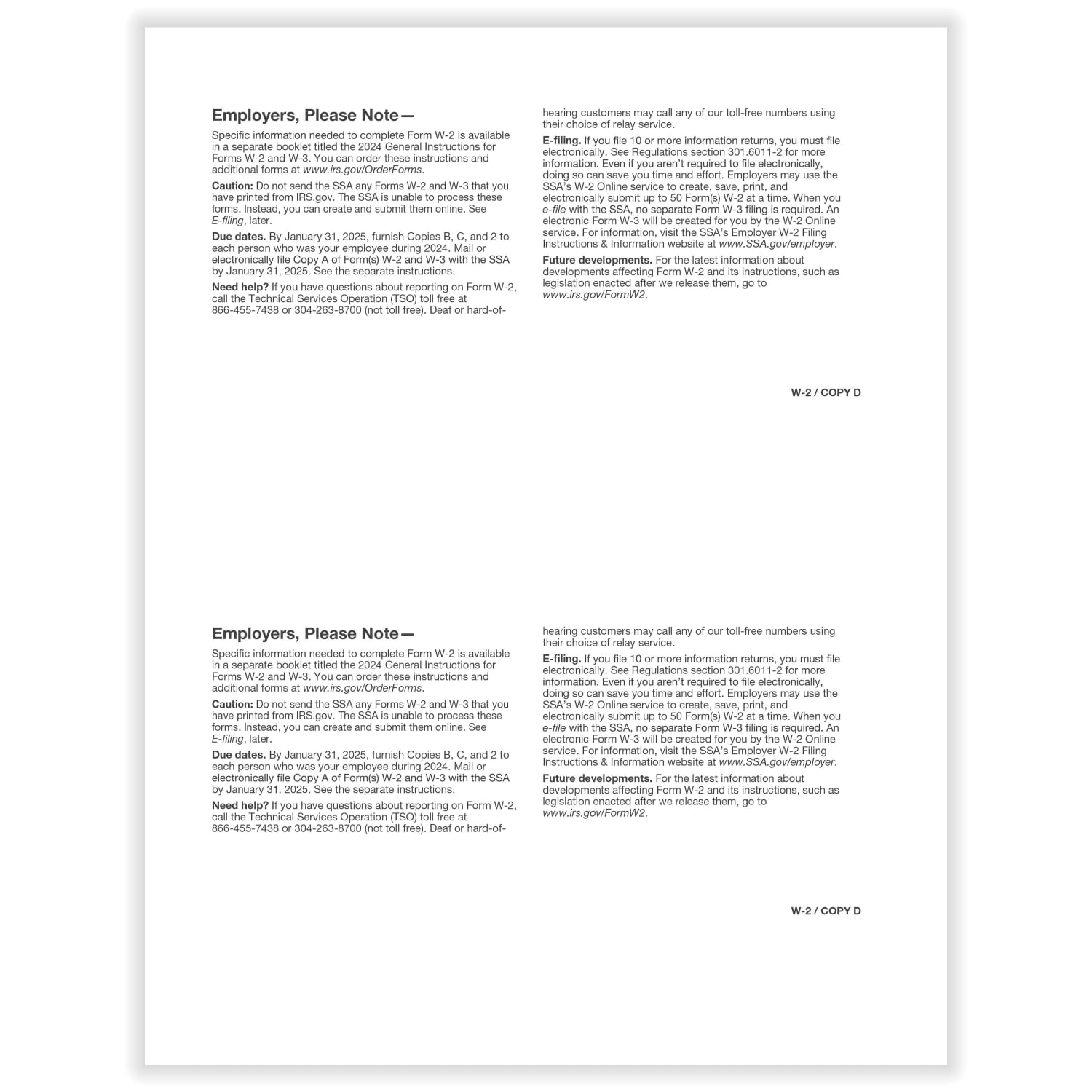 ComplyRight W-2 Tax Forms, 2-Up, Employer's Copy D and/or State, City Or Local Copy 2, Laser, 8-1/2in x 11in, Pack Of 50 Forms - Image 3