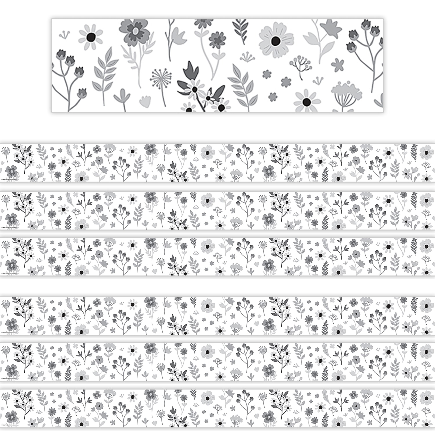 Teacher Created Resources Straight Border Trim, Black And White Floral, 35ft Per Pack, Set Of 6 Packs
