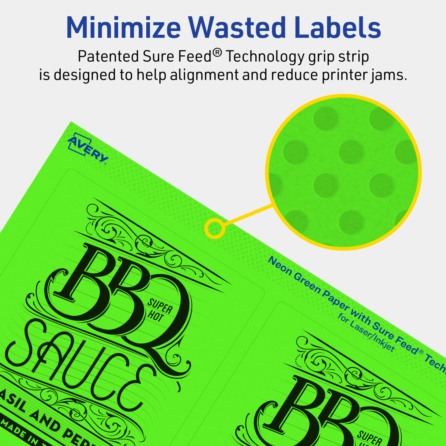 Avery Print-To-The-Edge Labels With Sure Feed Technology And Easy Peel, 94254-NGP80, Rectangle, 4-3/4in x 3-3/4in, Matte Neon Green, Pack of 320 - Image 5