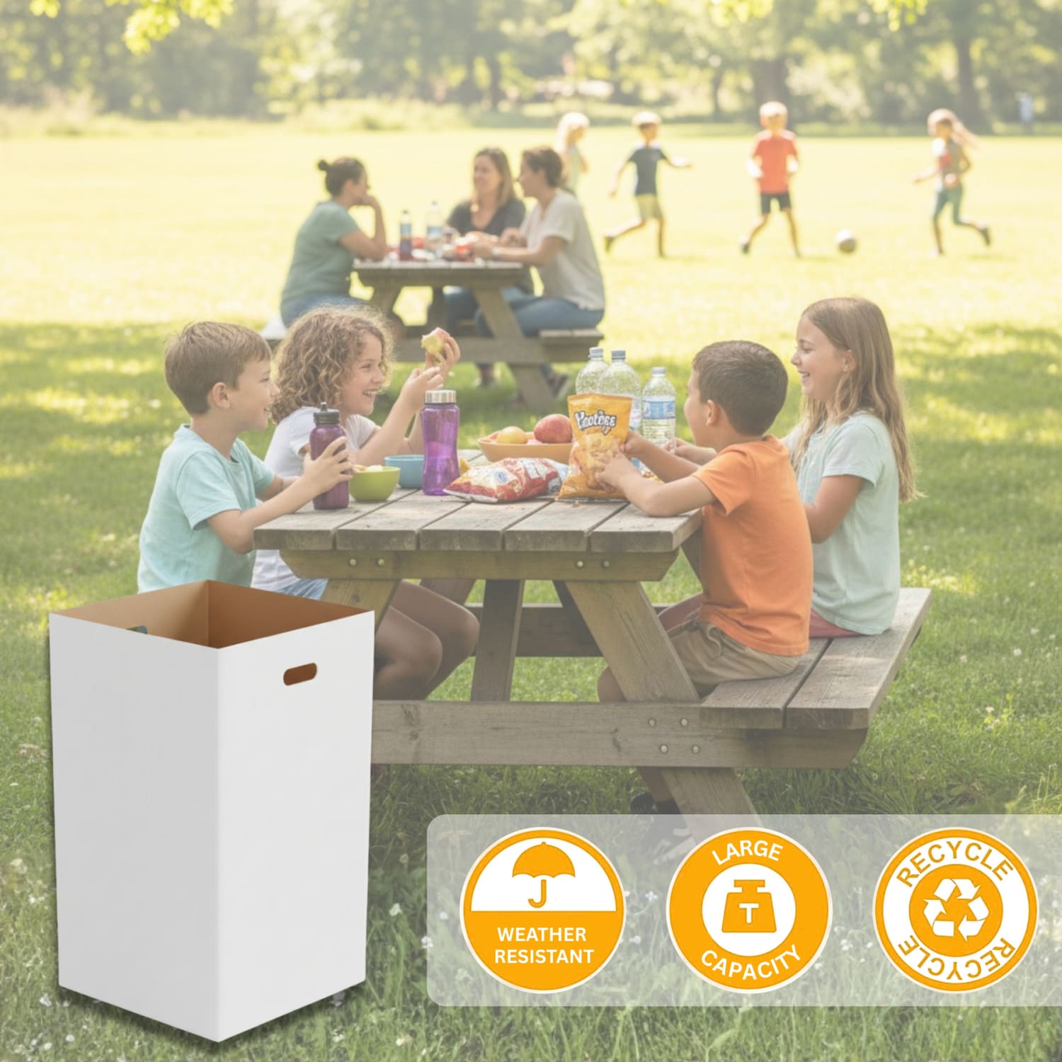 Gritt Commercial 30-Gallon Corrugated Cardboard Trash/Recycling Waste Containers, White, Pack Of 4 Containers - Image 5