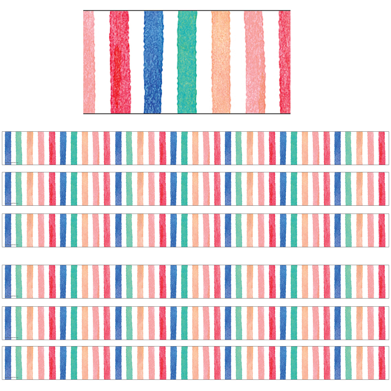 Teacher Created Resources Straight Border Trim, Watercolor Stripes, 35ft Per Pack, Set Of 6 Packs
