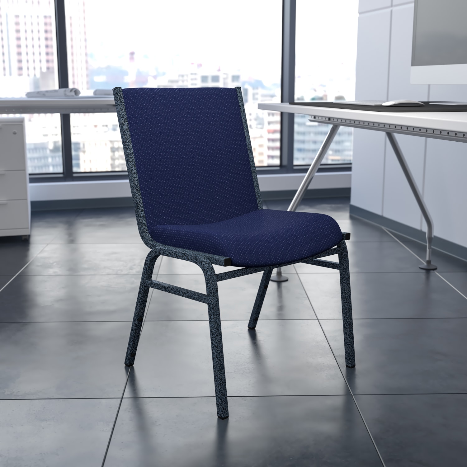 Flash Furniture HERCULES Series Stack Accent Chair, Navy Blue Patterned Fabric/Silvervein Frame