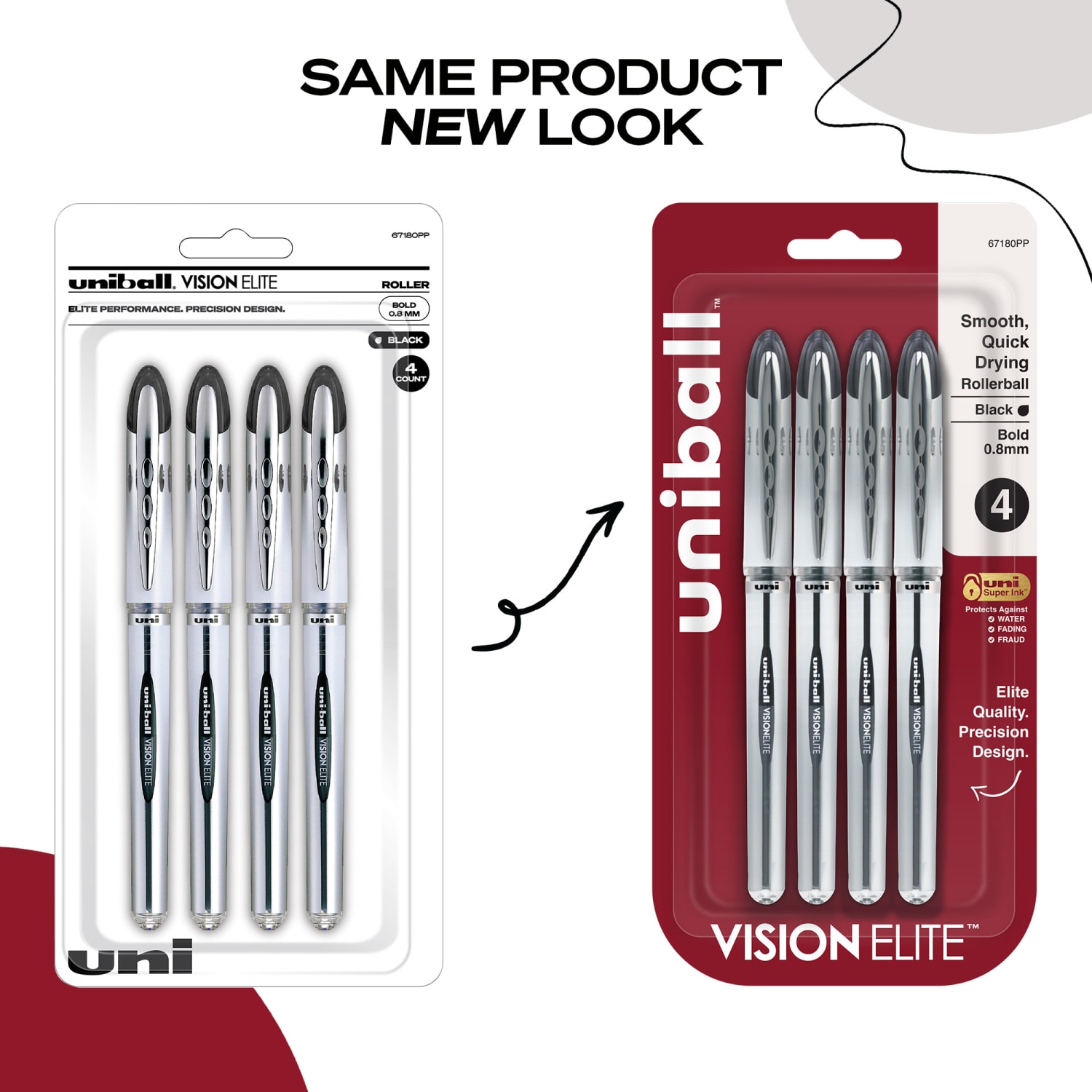 uni-ball Vision Elite Liquid Ink Rollerball Pens, Bold Point, 0.8 mm, White Barrel, Black Ink, Pack Of 4 - Image 5