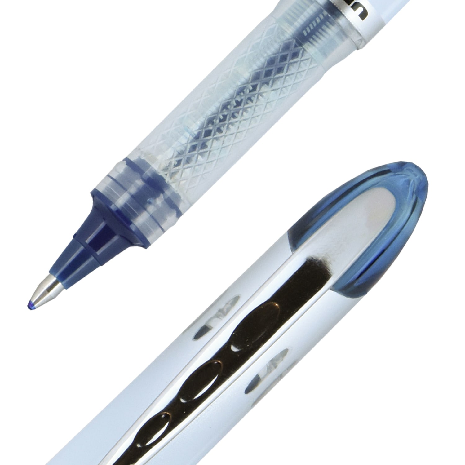 uni-ball Vision Elite Liquid Ink Rollerball Pen, Bold Point, 0.8 mm, Silver Barrels, Blue/Black Ink - Image 3